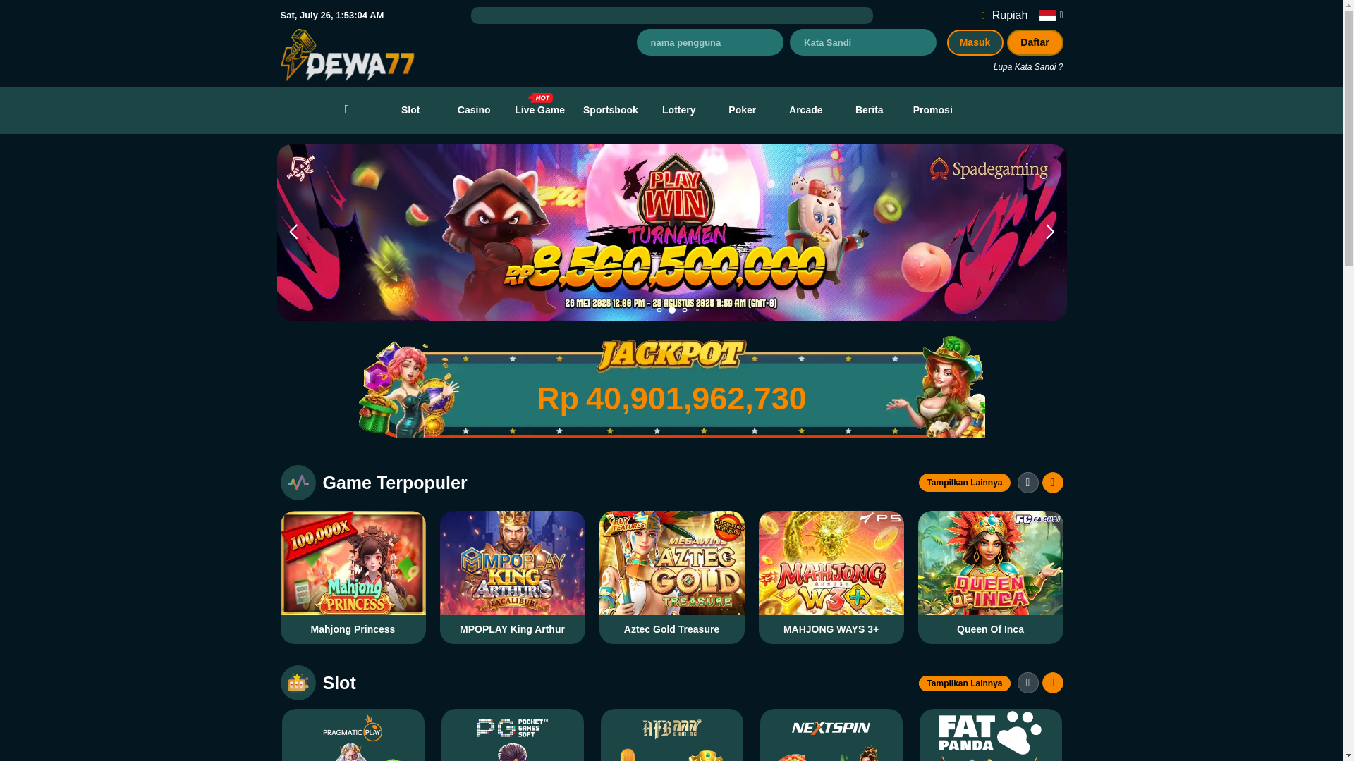 website screenshot of https://dewa77naga.com/