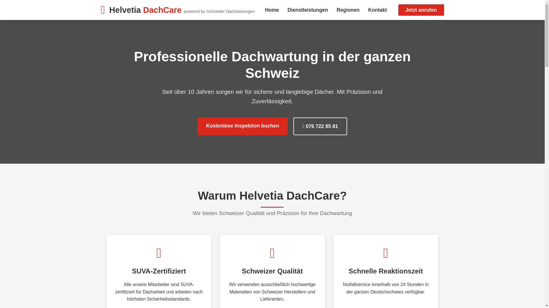 website screenshot of https://helvetiadachcare.ch/