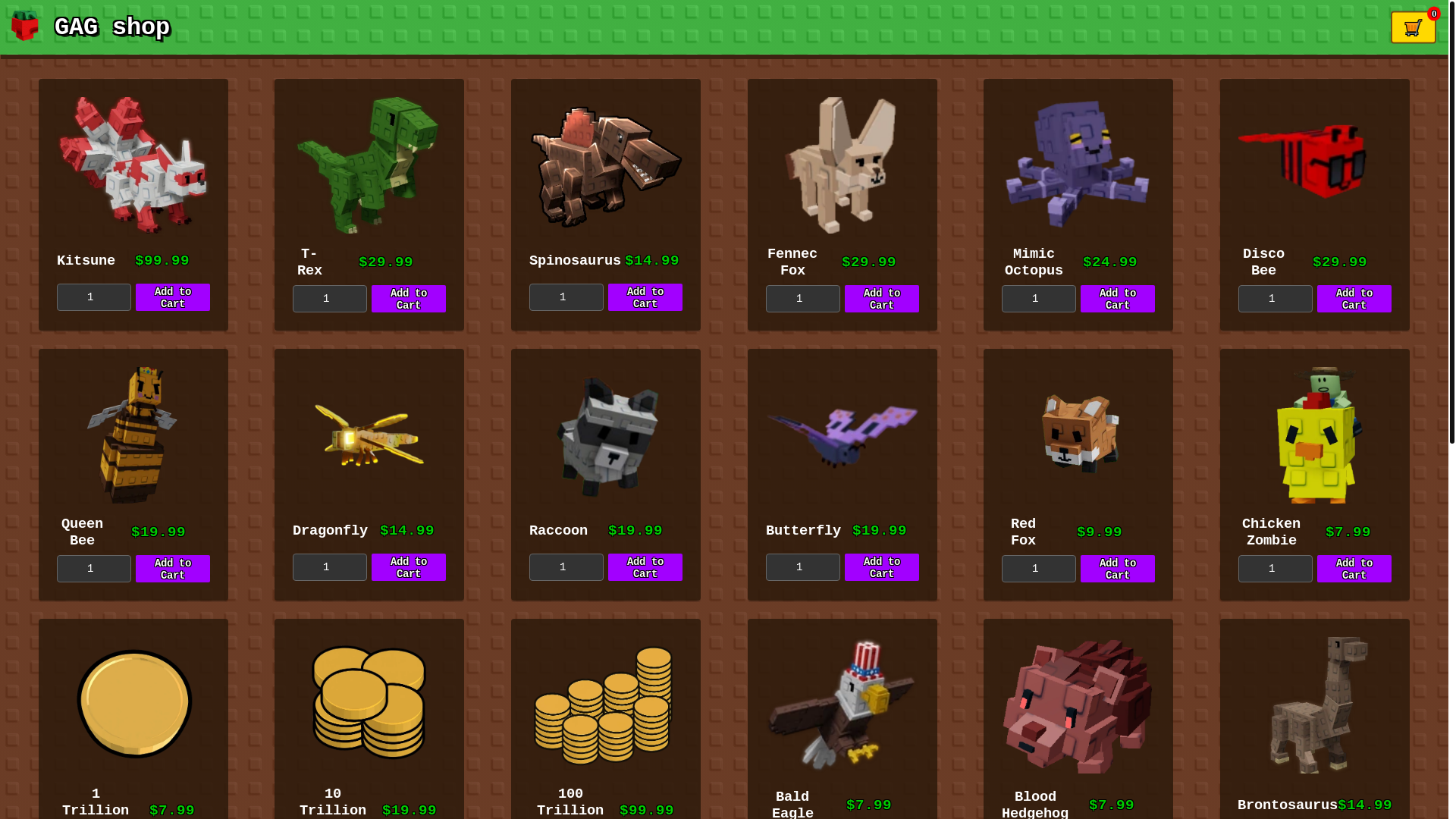 website screenshot of https://gagitems.shop/