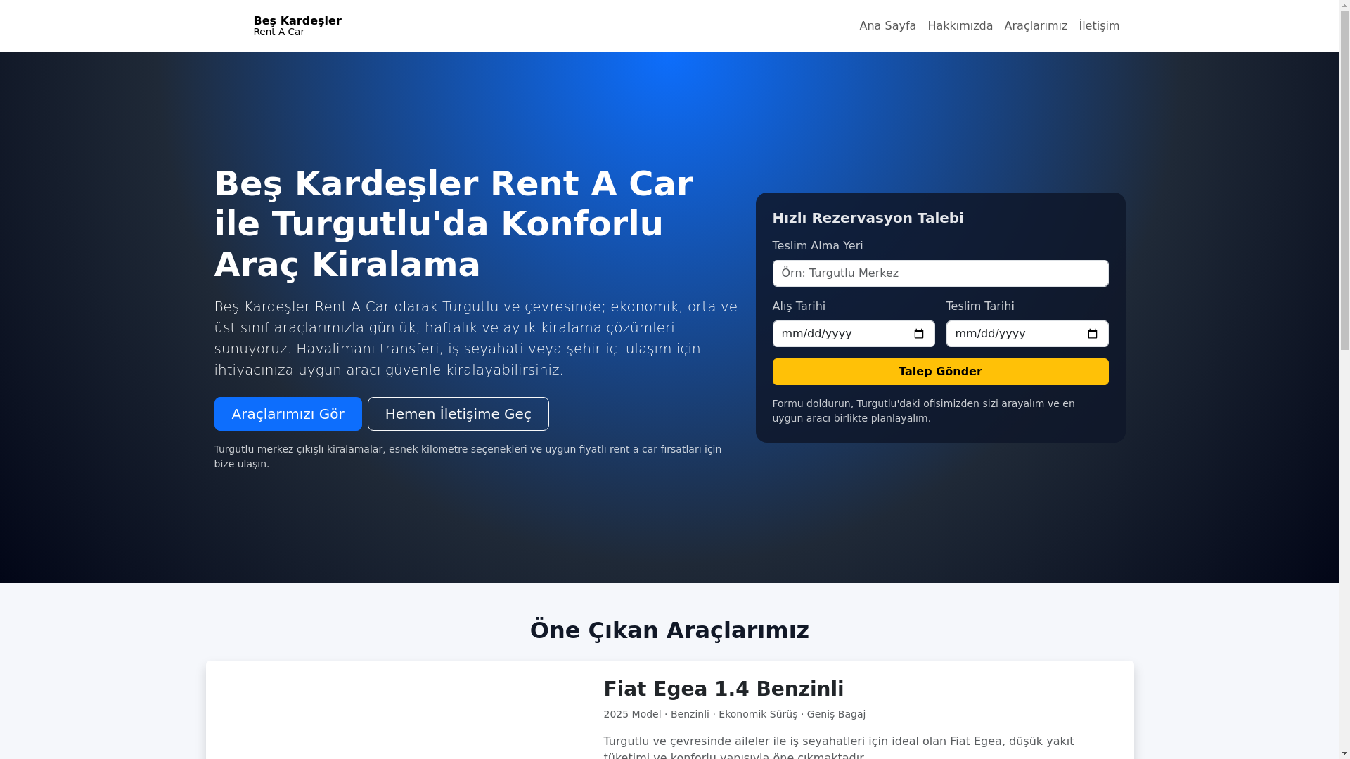 website screenshot of https://beskardeslerotokiralama.com.tr/