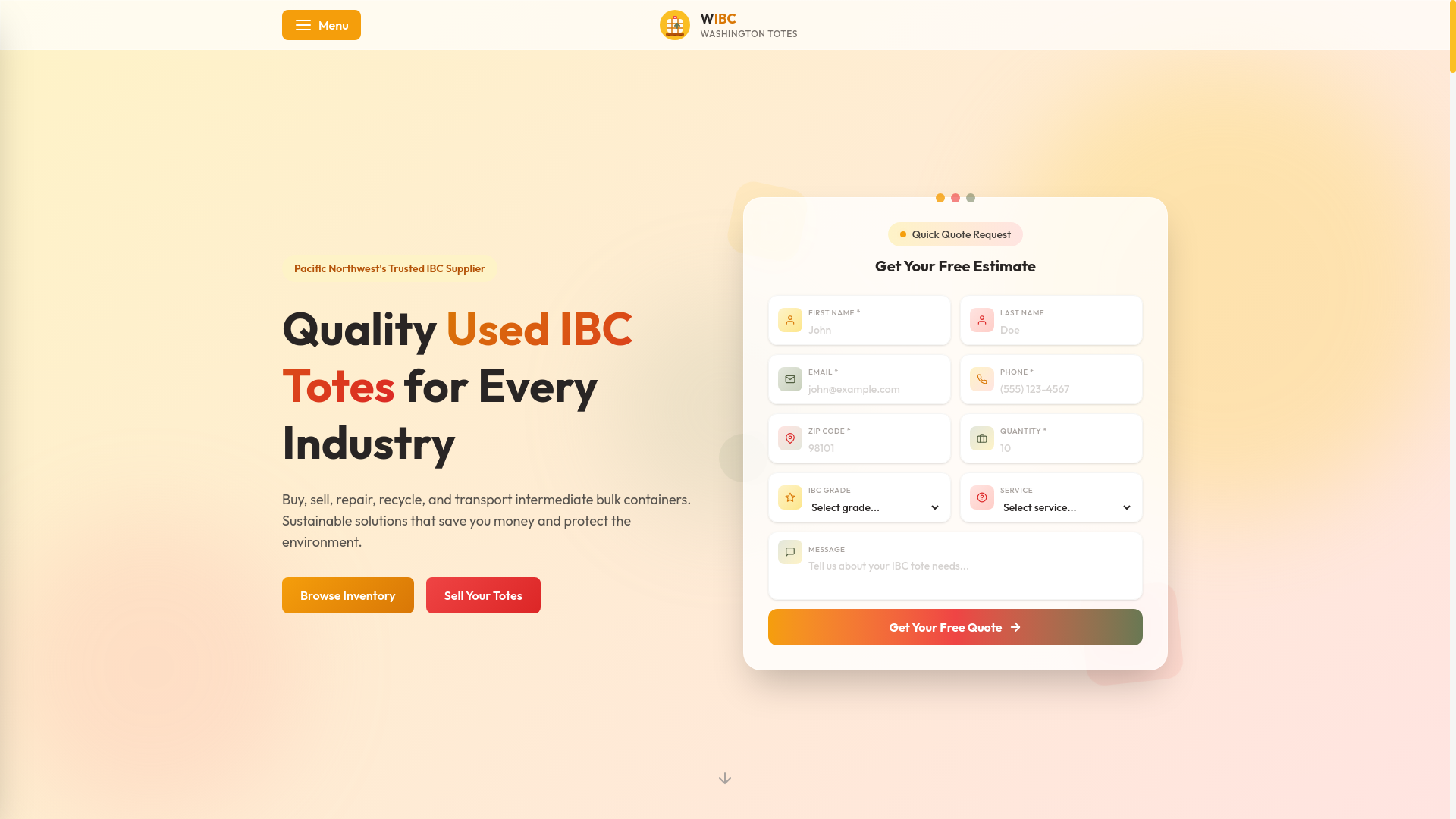 website screenshot of https://washington-ibctotes.com/