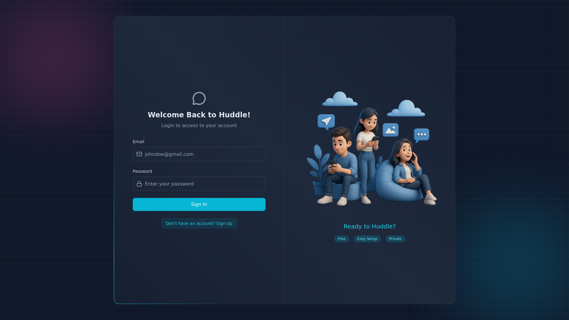 website screenshot of https://huddle-tgykr.sevalla.app