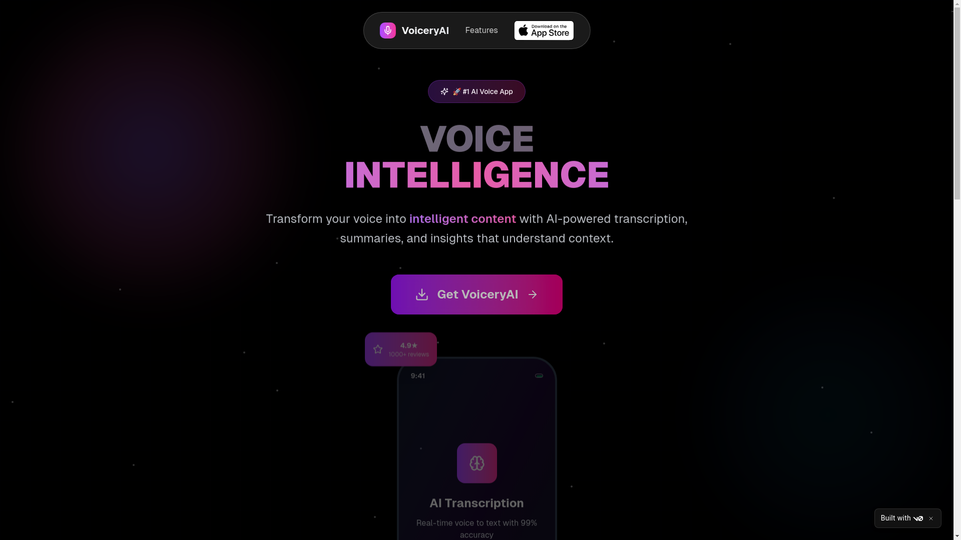 website screenshot of https://voicery.app/