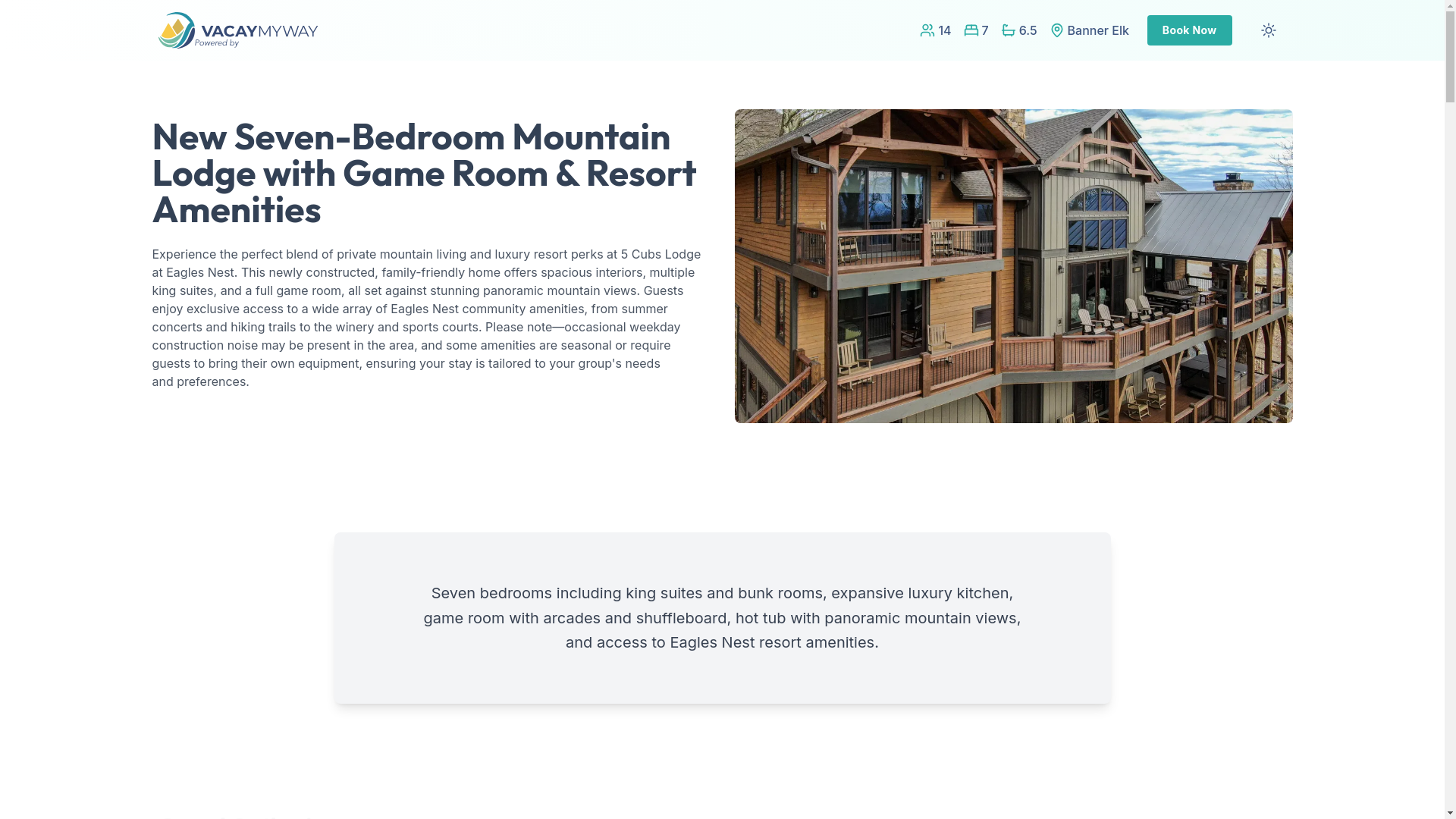 website screenshot of https://luxeelk.vacations/