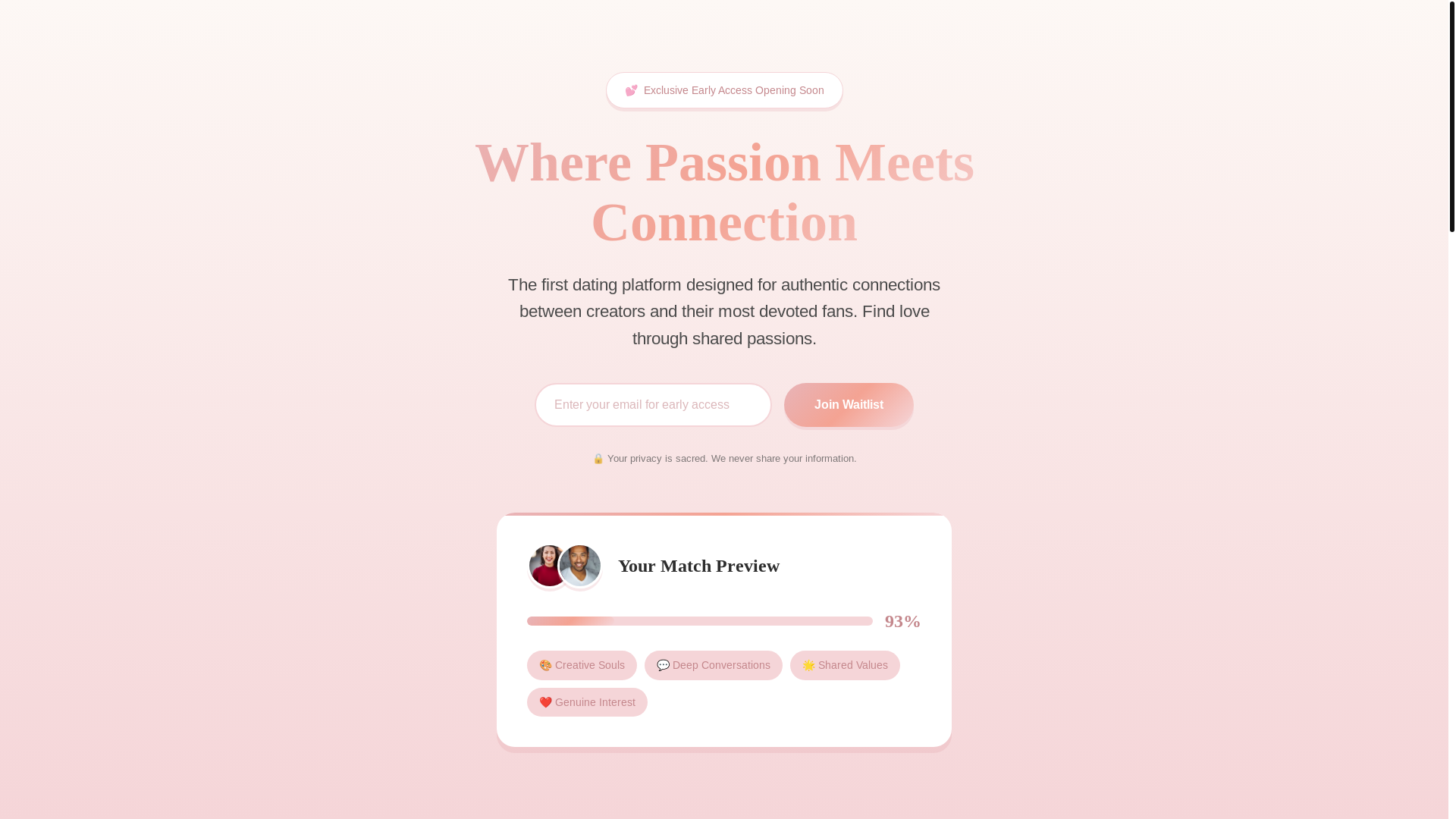 website screenshot of https://fansdatingcreators.com/