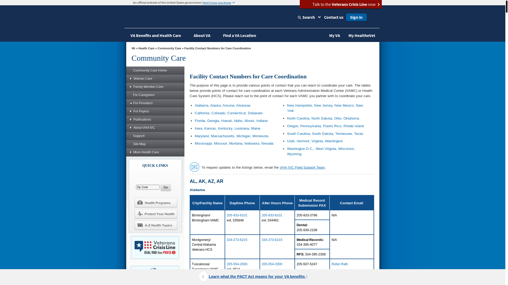 website screenshot of https://www.va.gov/COMMUNITYCARE/providers/Care-Coordination-Facilities.asp