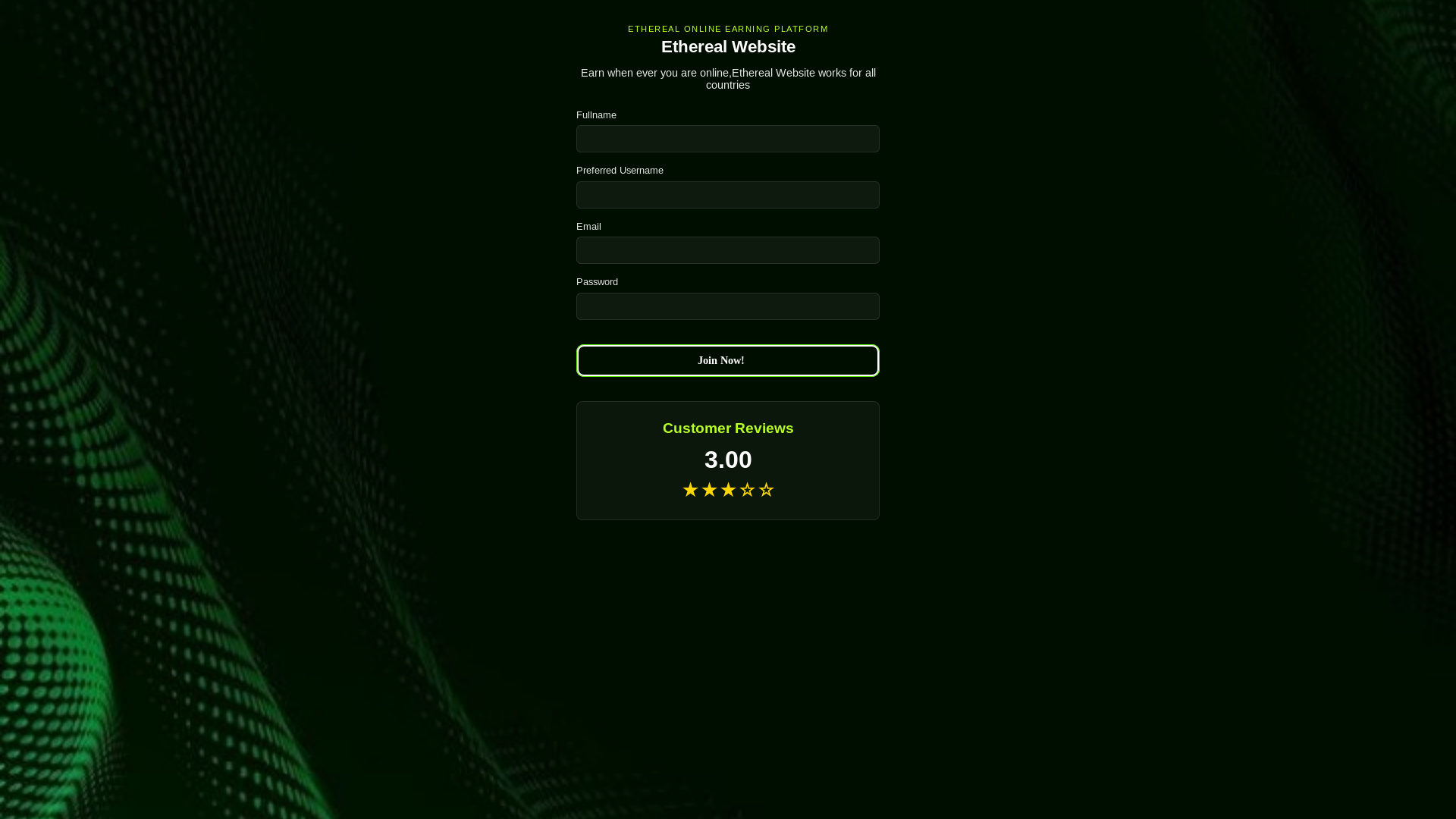website screenshot of https://etherealwebsite.online/