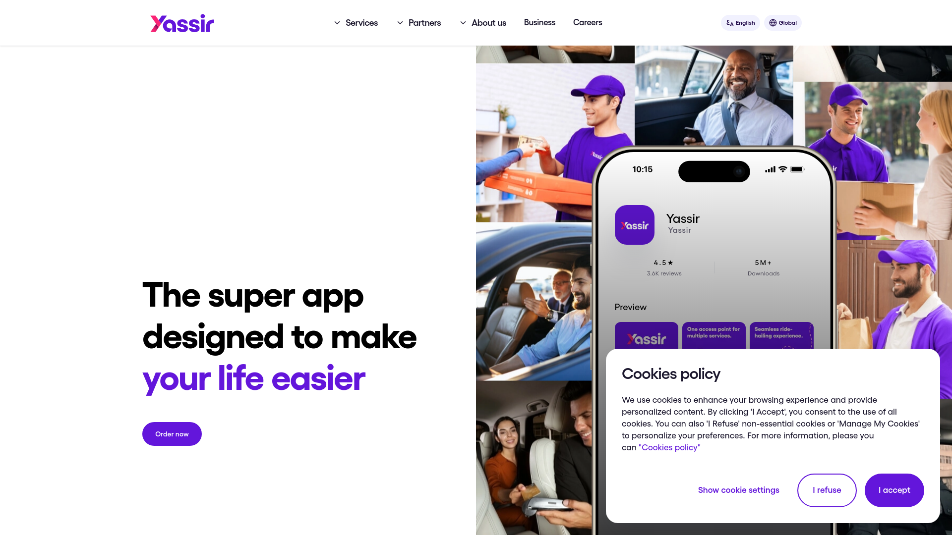 website screenshot of https://yassir.com/