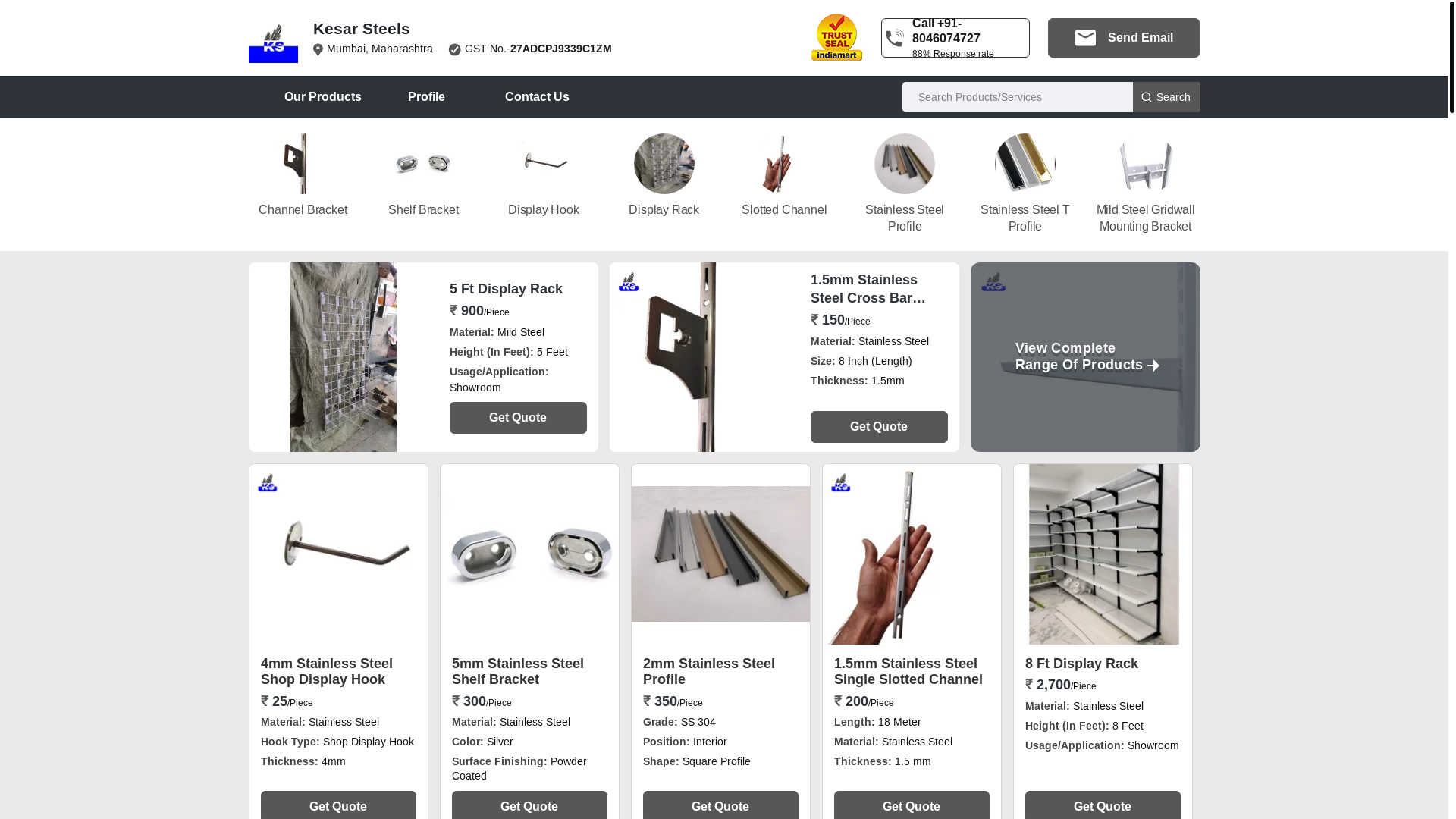 website screenshot of https://kesarsteels.in/