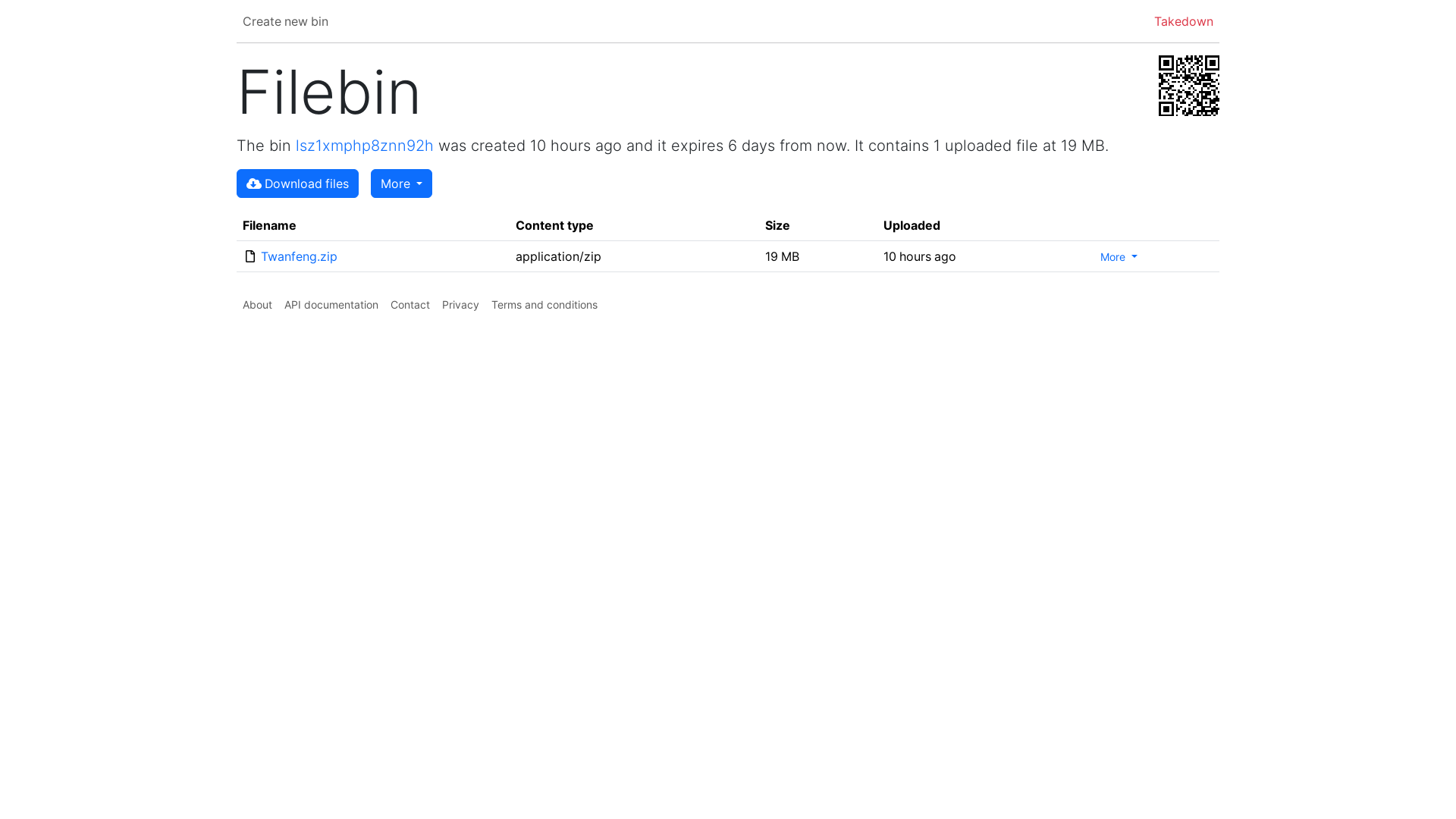 website screenshot of https://filebin.net/lsz1xmphp8znn92h