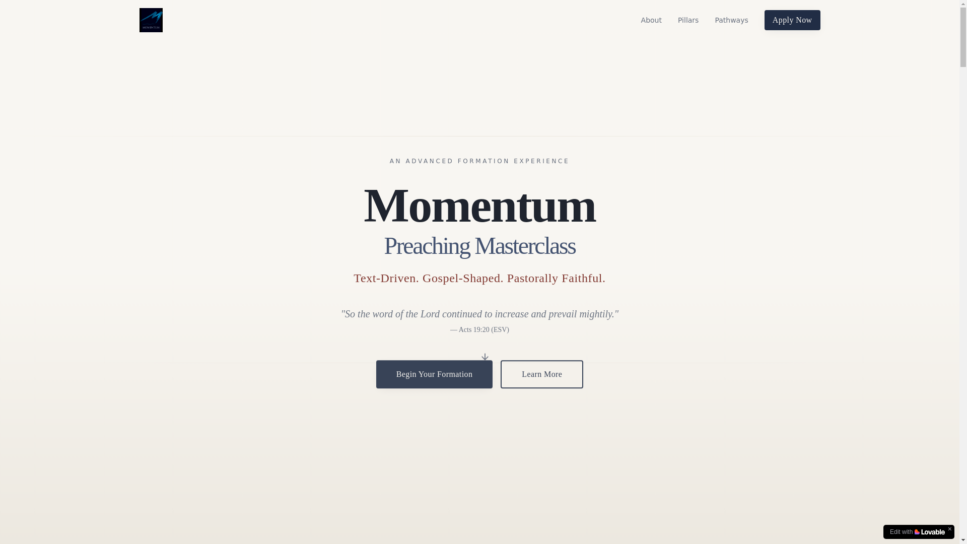 website screenshot of https://momentumpreaching-masterclass.com/