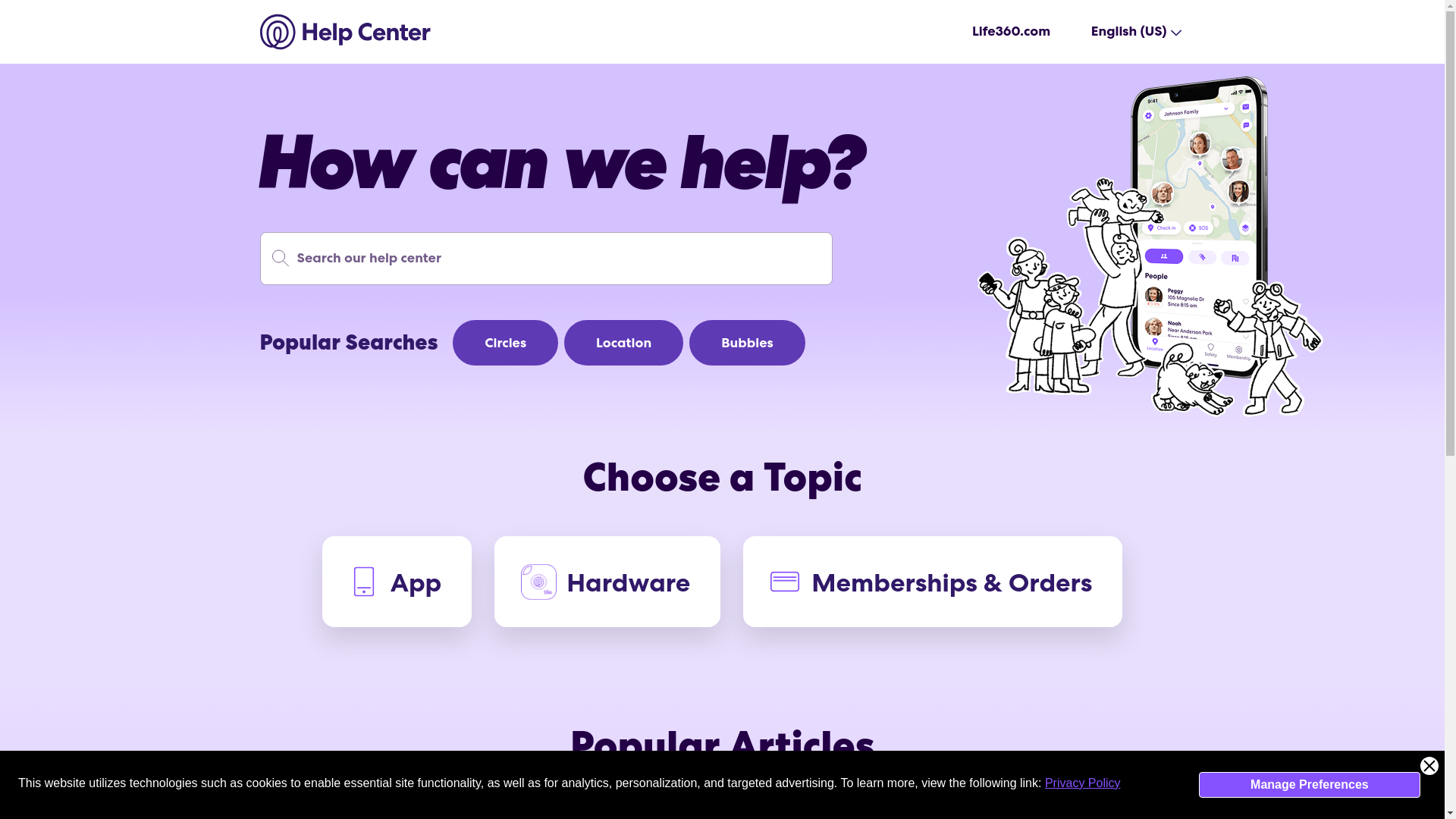 website screenshot of https://support.life360.com/hc/en-us?utm_content=tile_hcred