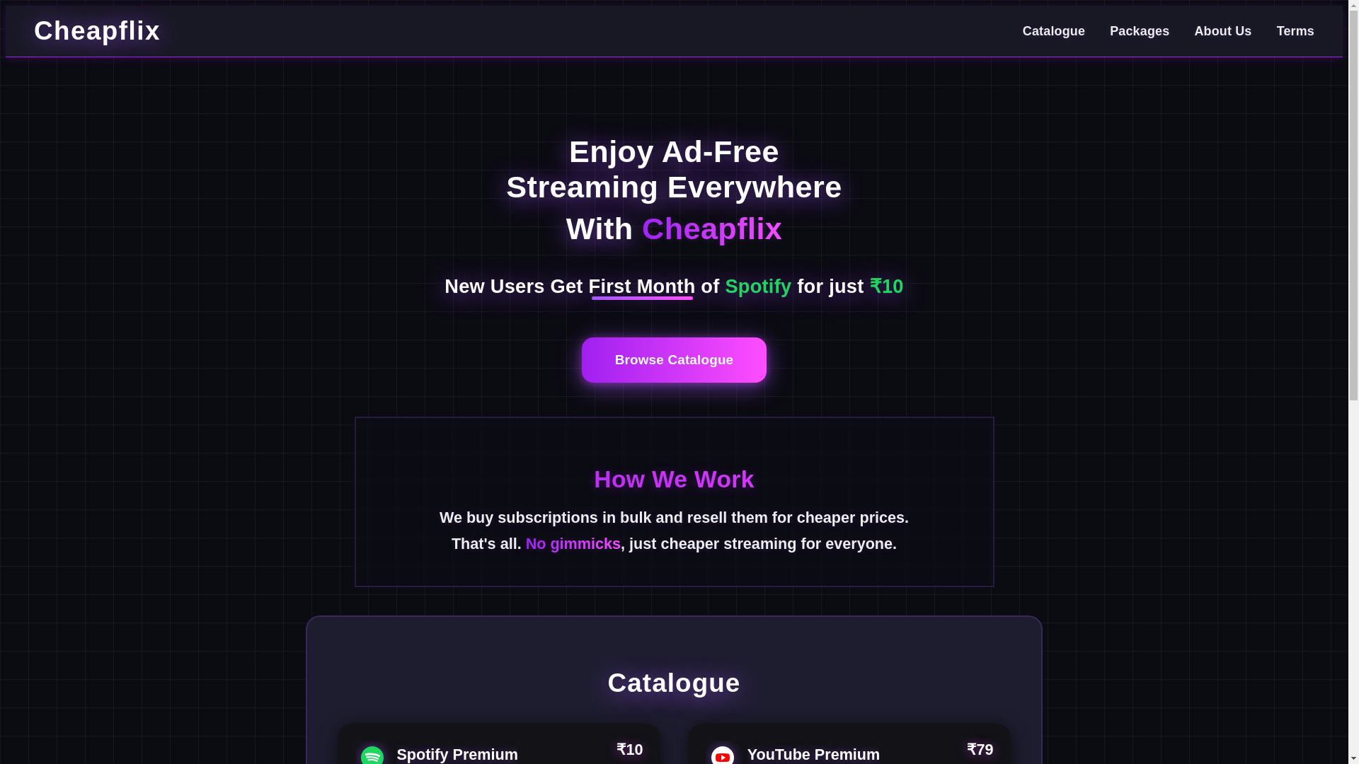 website screenshot of https://cheapflix.co.in/