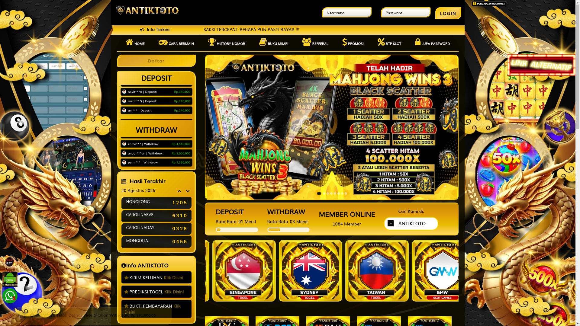 website screenshot of https://antiktoto135.pro/