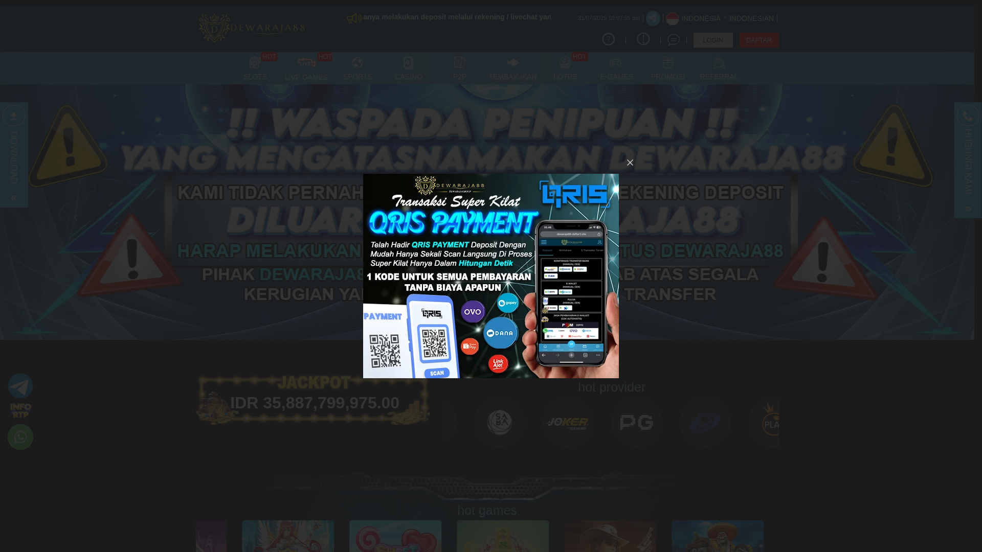 website screenshot of https://dewaraja88-link.site/