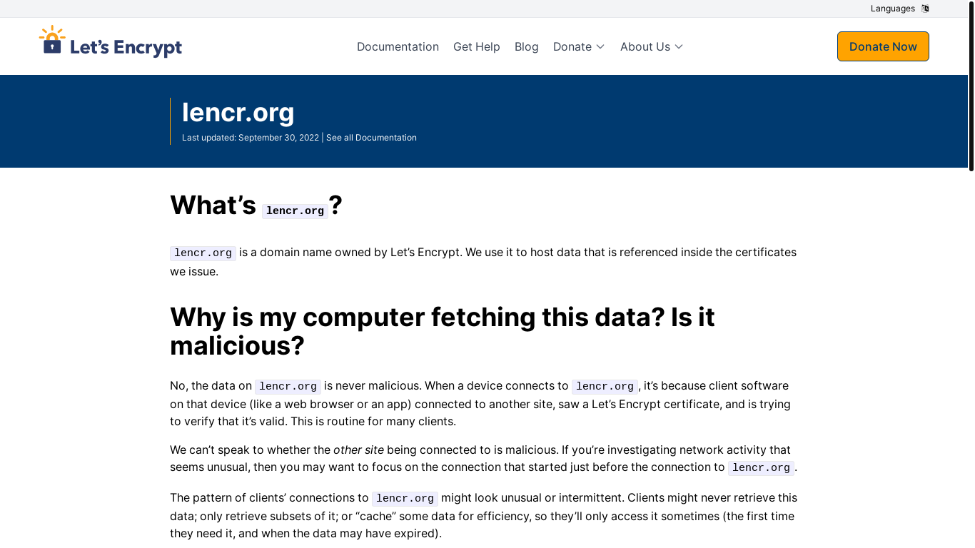 website screenshot of https://lencr.org