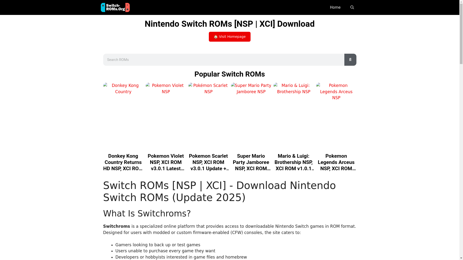 website screenshot of https://switchroms.sbs/