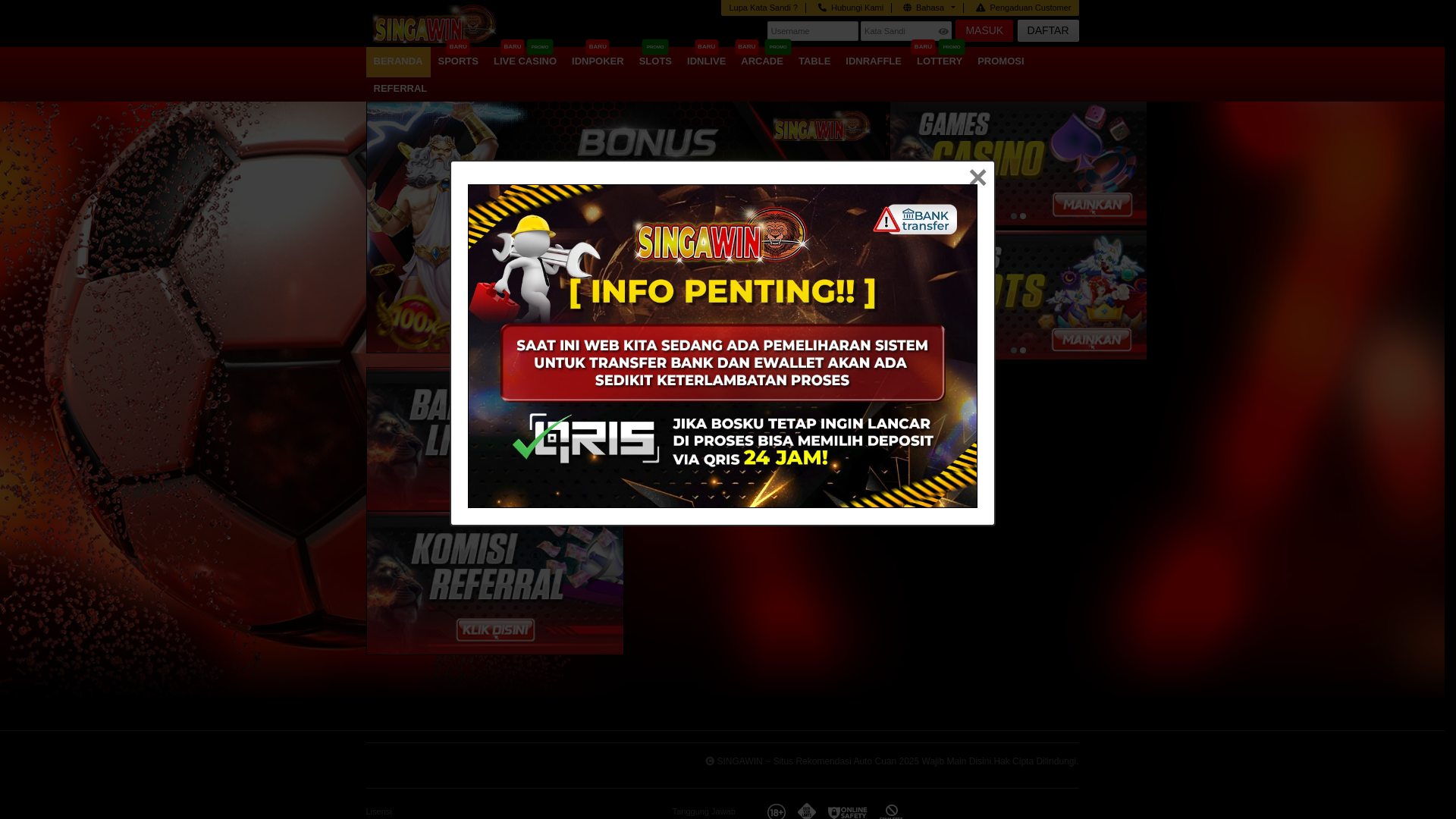 website screenshot of https://singawincuan.xyz/