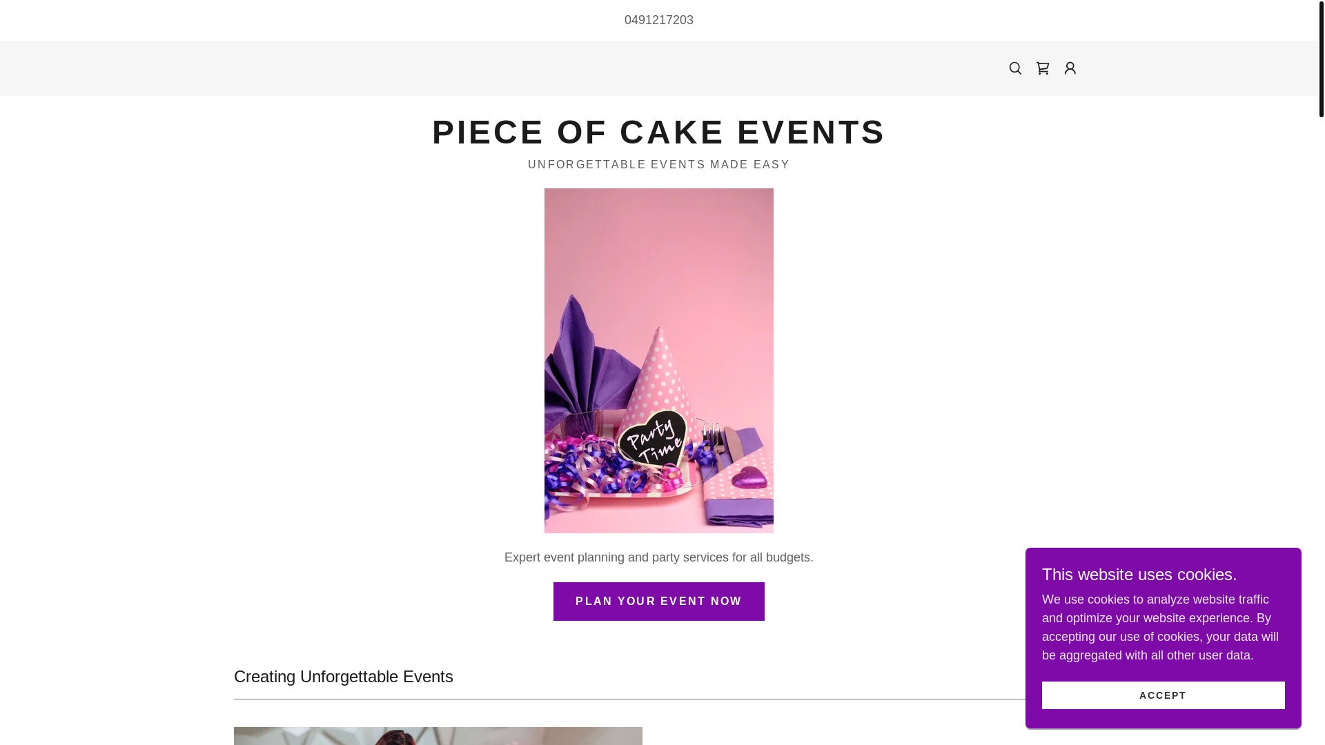 website screenshot of https://pieceofcakeevents.com.au/