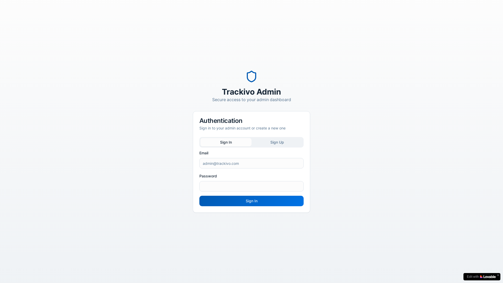 website screenshot of https://trackivoadmin2.com/