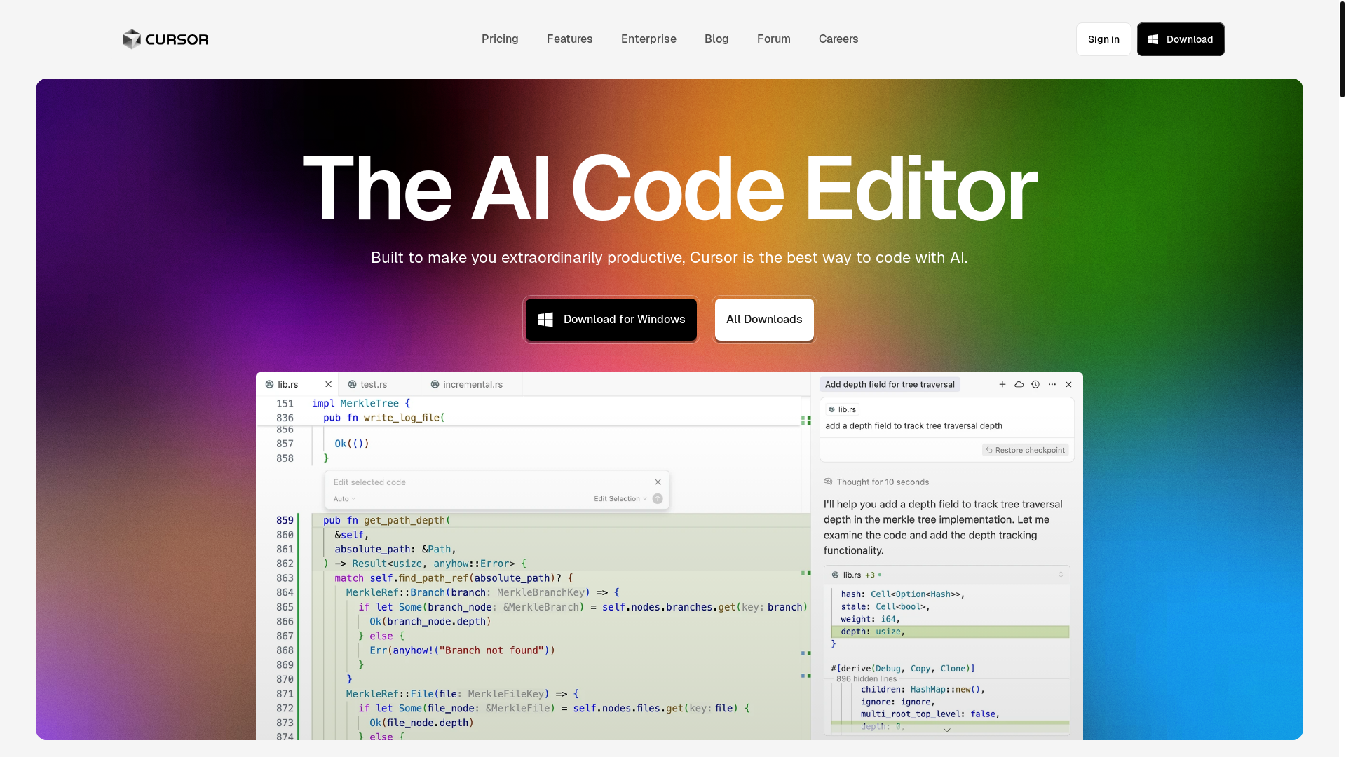 website screenshot of https://joincursor.com/