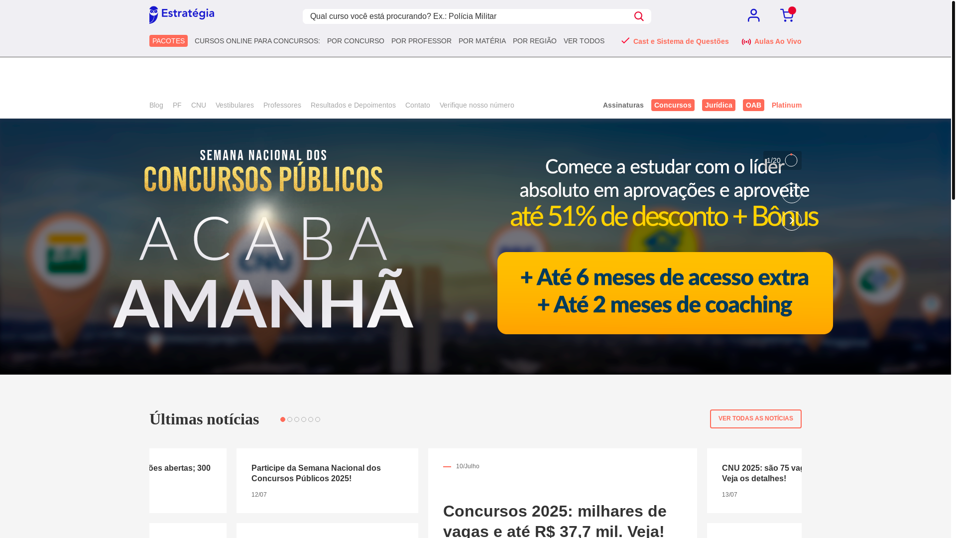 website screenshot of https://www.estrategiaconcursos.com.br/