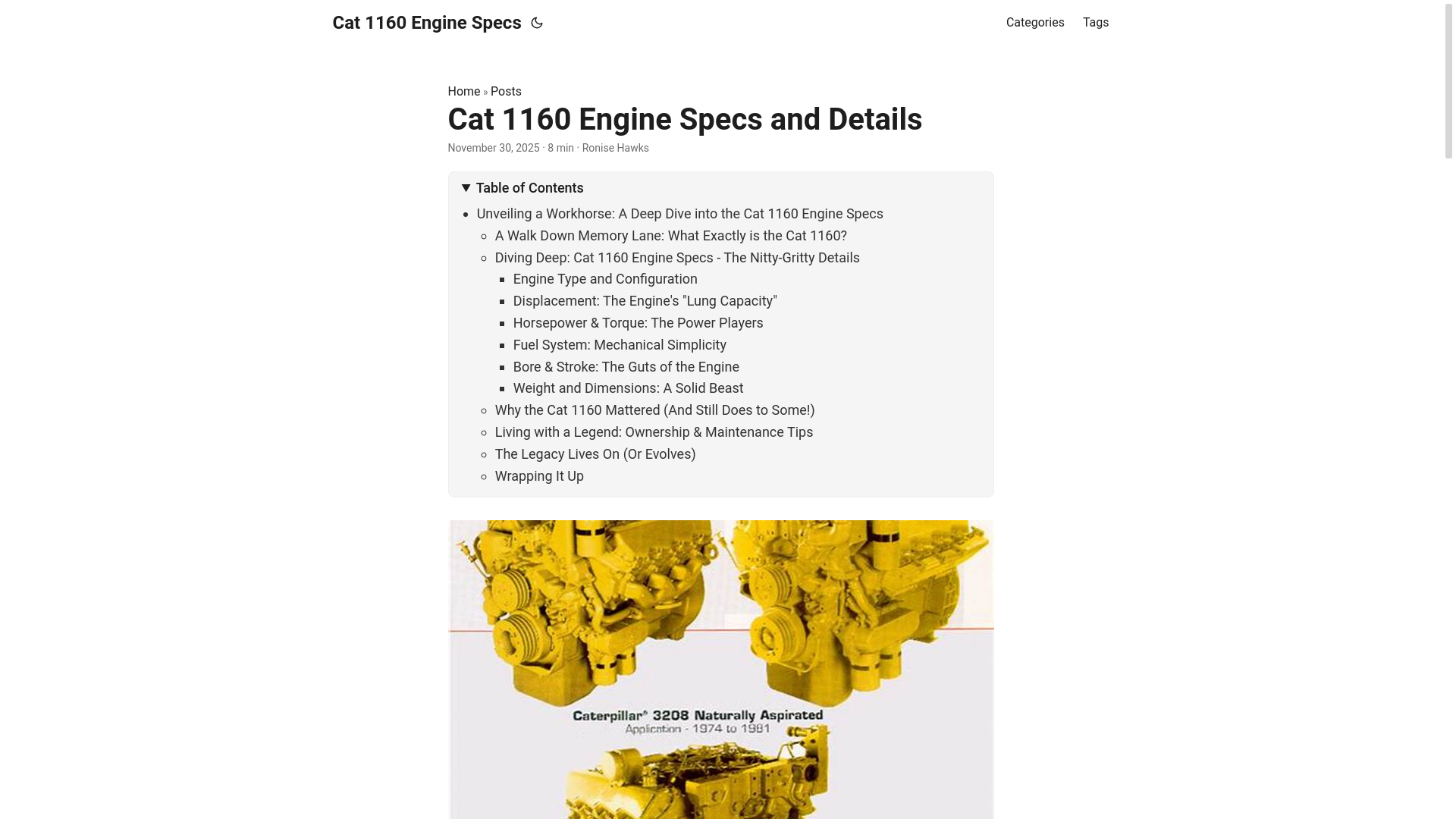 website screenshot of https://cat1160enginespecs3.pages.dev/