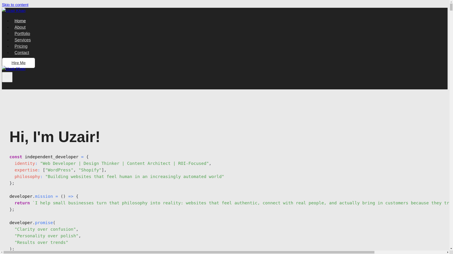 website screenshot of https://uzair-khan.pages.dev/