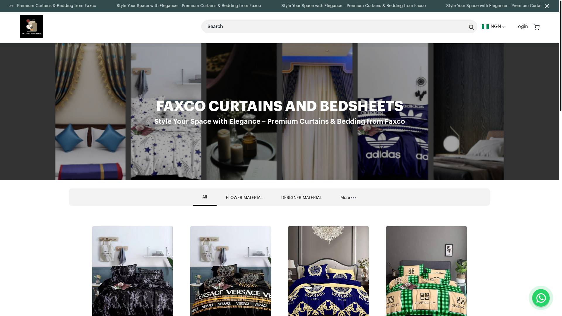 website screenshot of https://faxcocurtainsandbedsheets.com.ng/