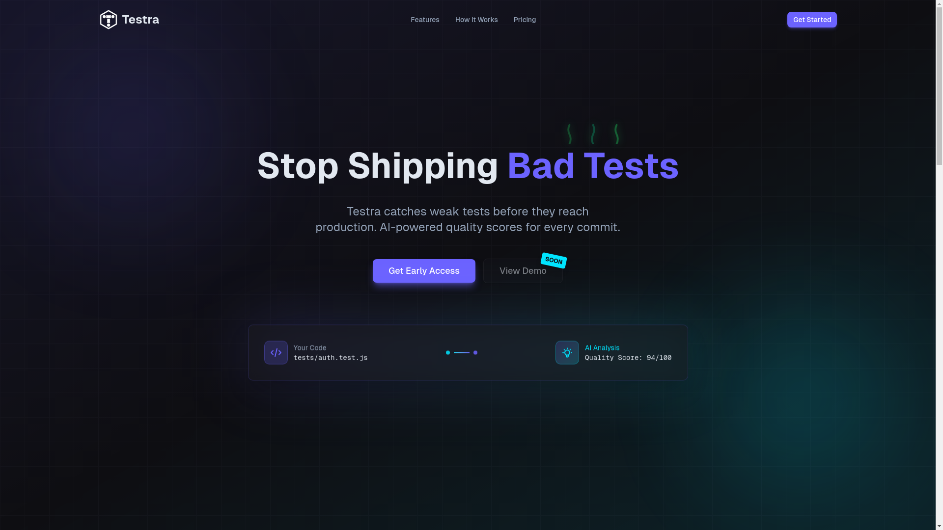 website screenshot of https://testra.app/