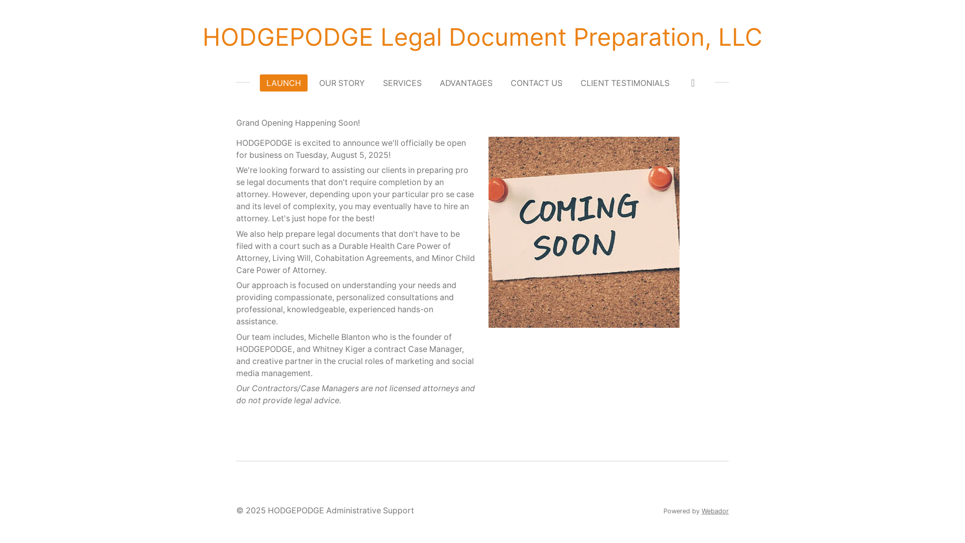 website screenshot of https://hodgepodgelegaldocprep.com/