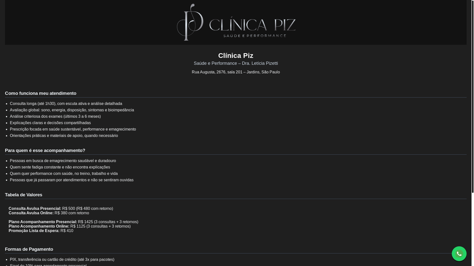 website screenshot of https://clinicapiz.com.br/