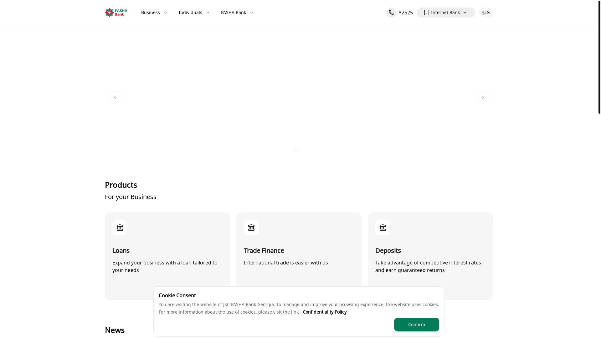 website screenshot of https://pashabank.ge/