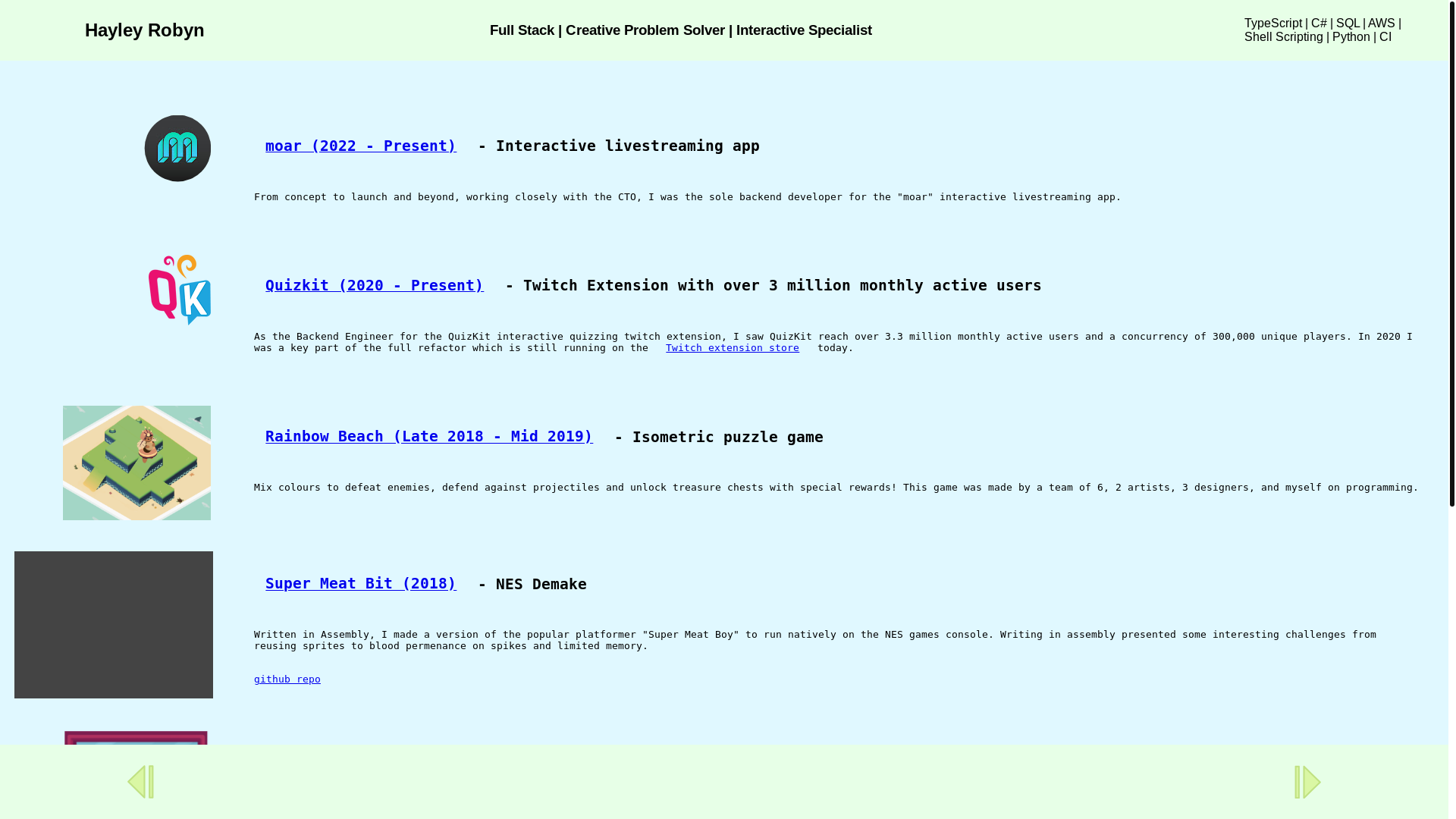 website screenshot of https://hayleyportfoliosite.pages.dev/