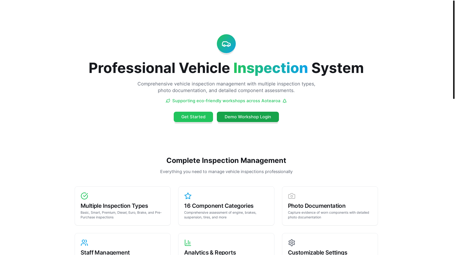website screenshot of https://inspector.autos/