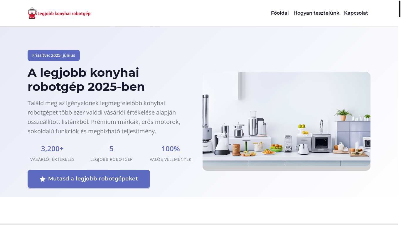 website screenshot of https://legjobbkonyhairobotgep.hu/