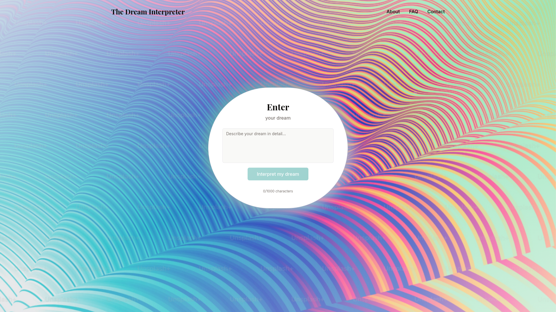 website screenshot of https://thedreaminterpreter.fun/