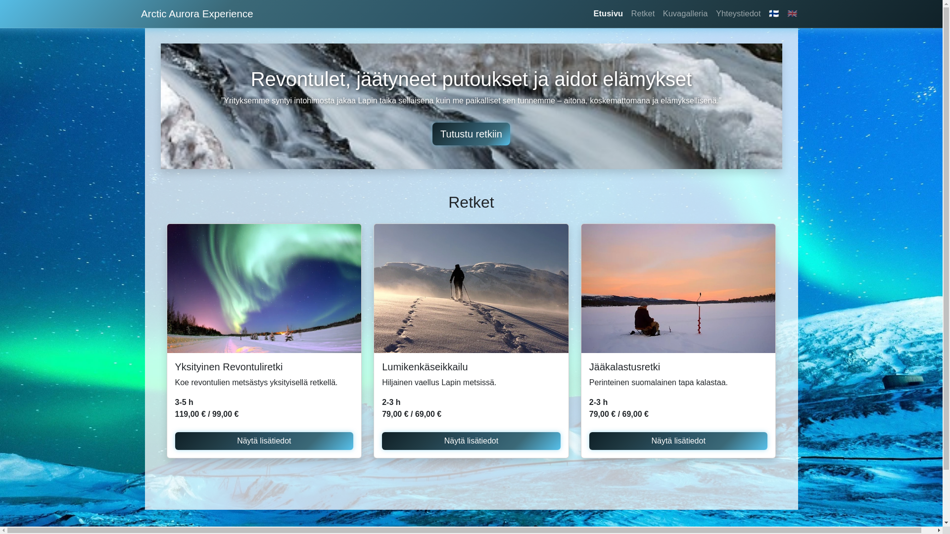 website screenshot of https://arcticauroraexperience.fi/