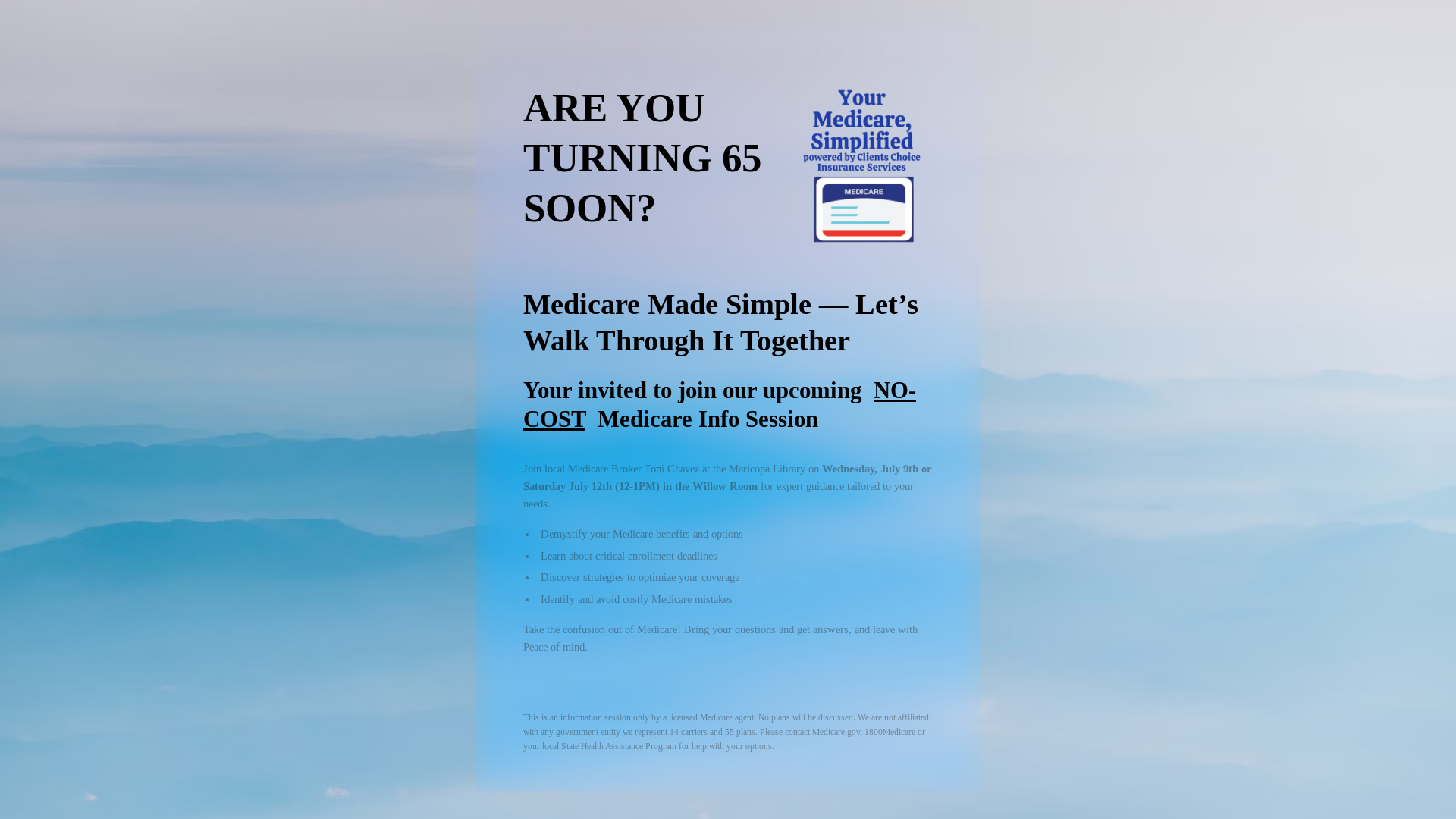 website screenshot of https://medicareinfosession.com/