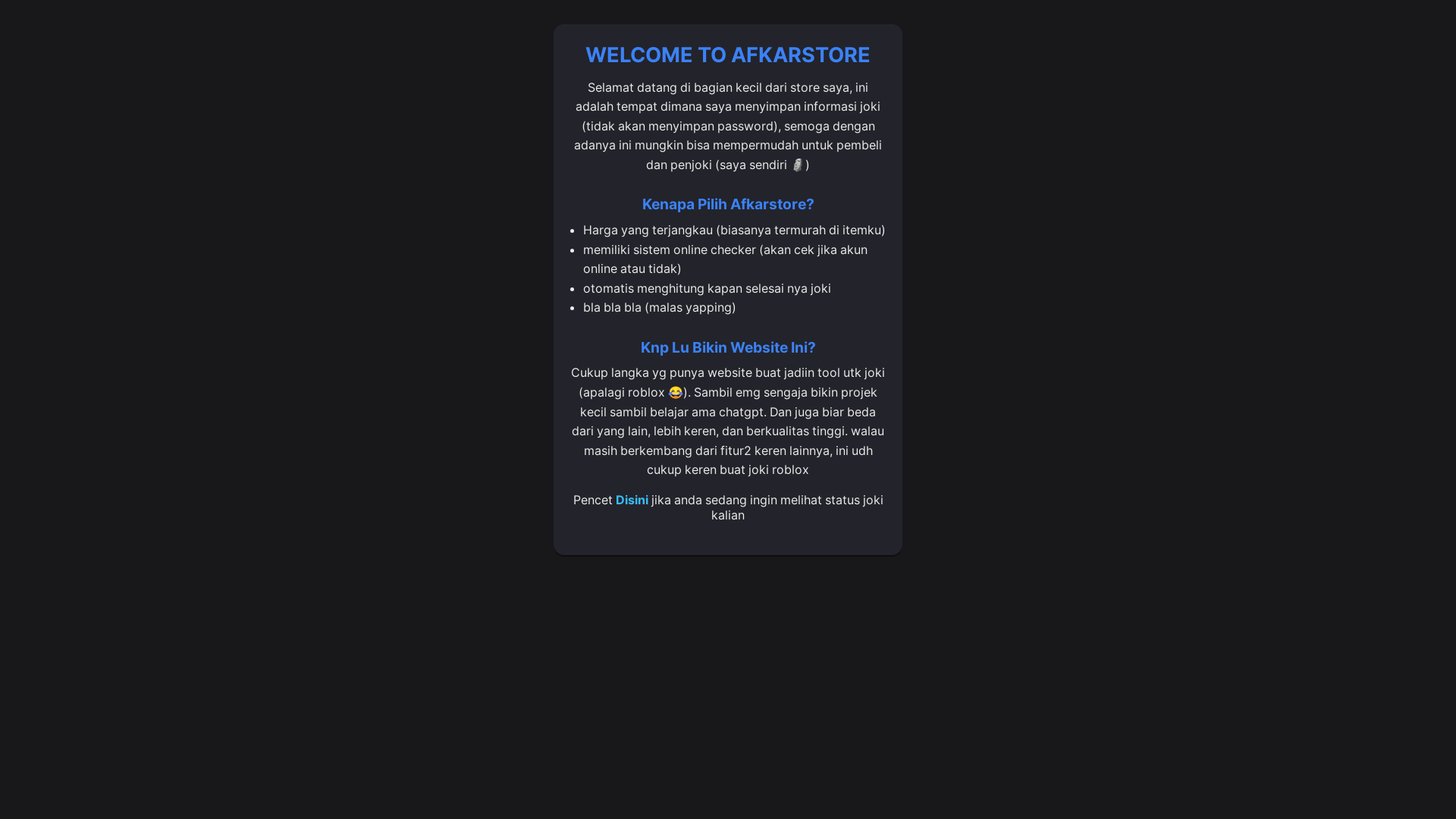 website screenshot of https://afkar-store.web.id/