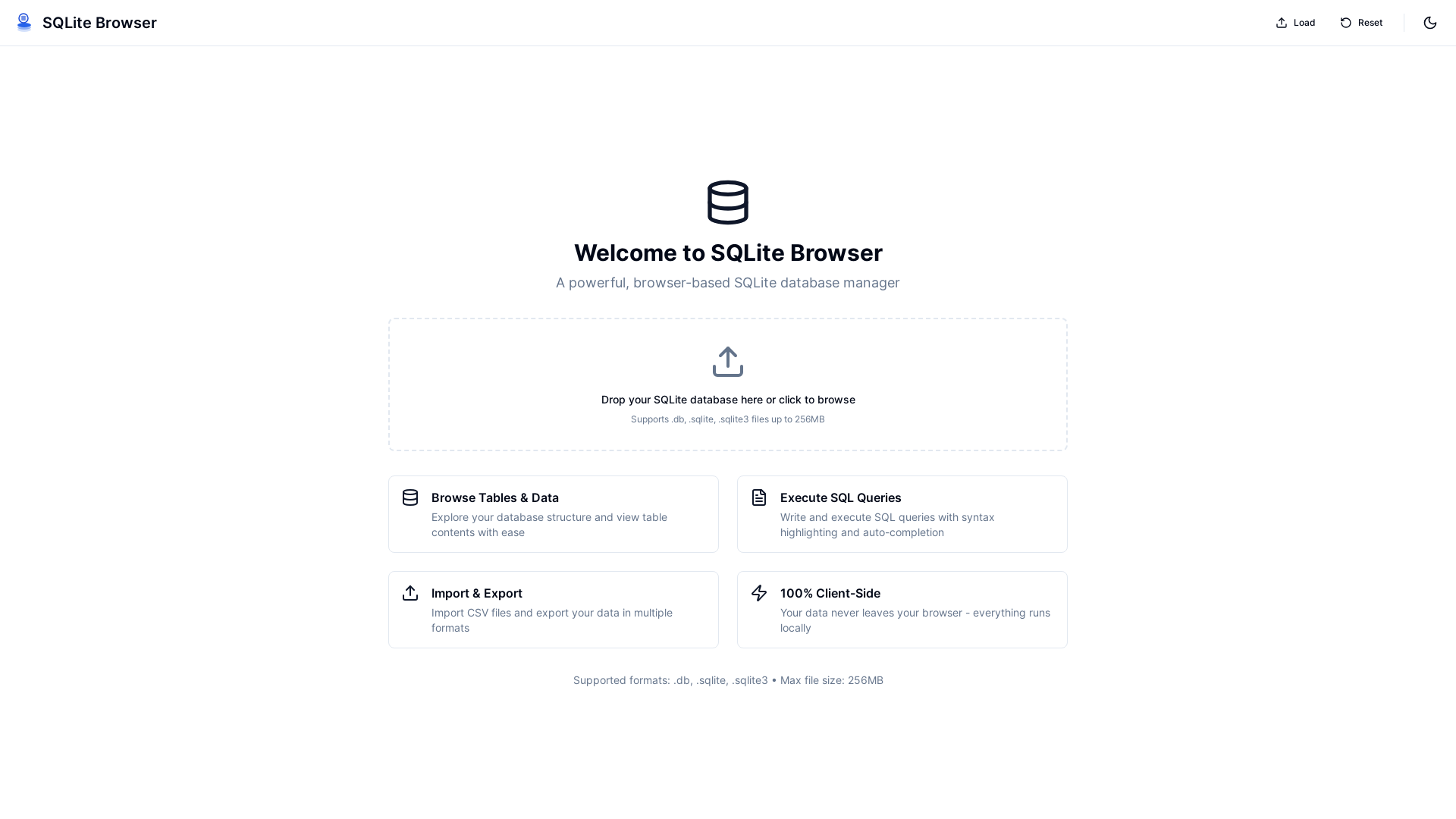website screenshot of https://sqlite-browser.pages.dev/