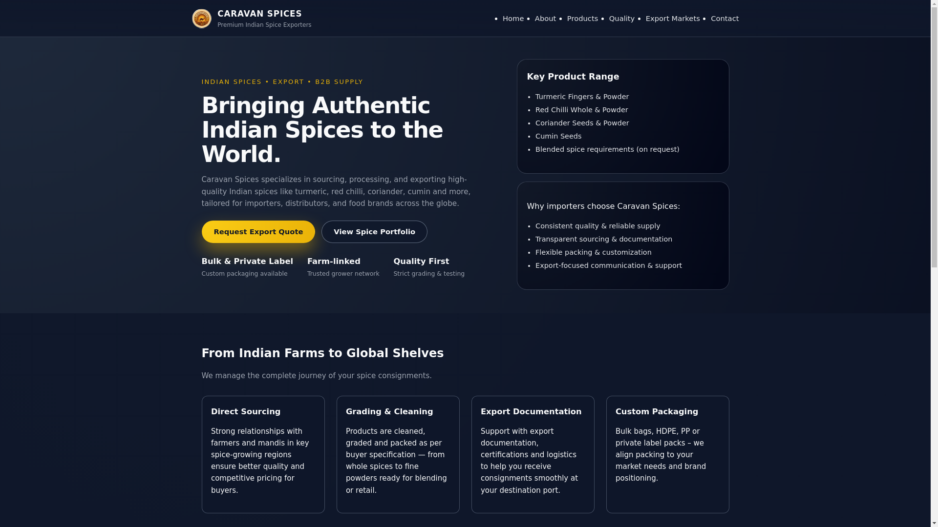 website screenshot of https://caravanspices.in/