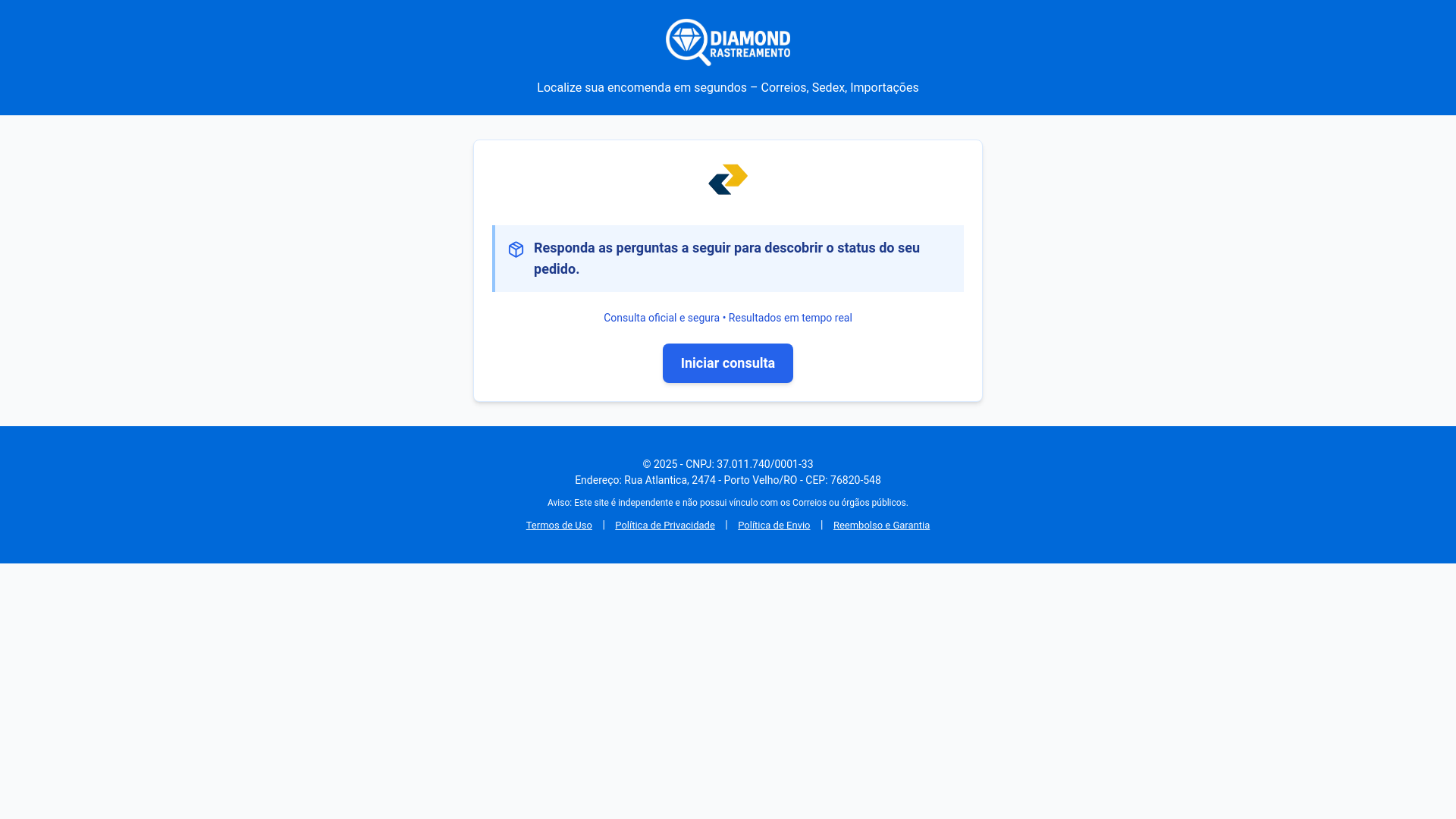 website screenshot of https://diamondrastreamento.shop/