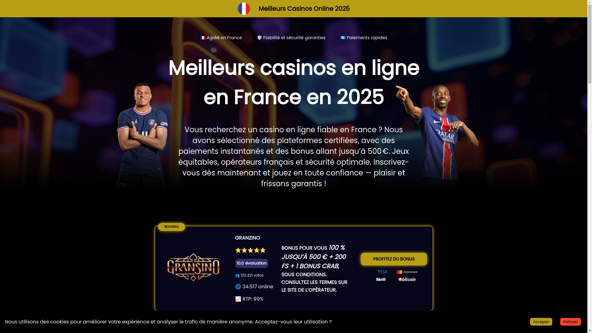 website screenshot of https://frluckycasino.com/casino