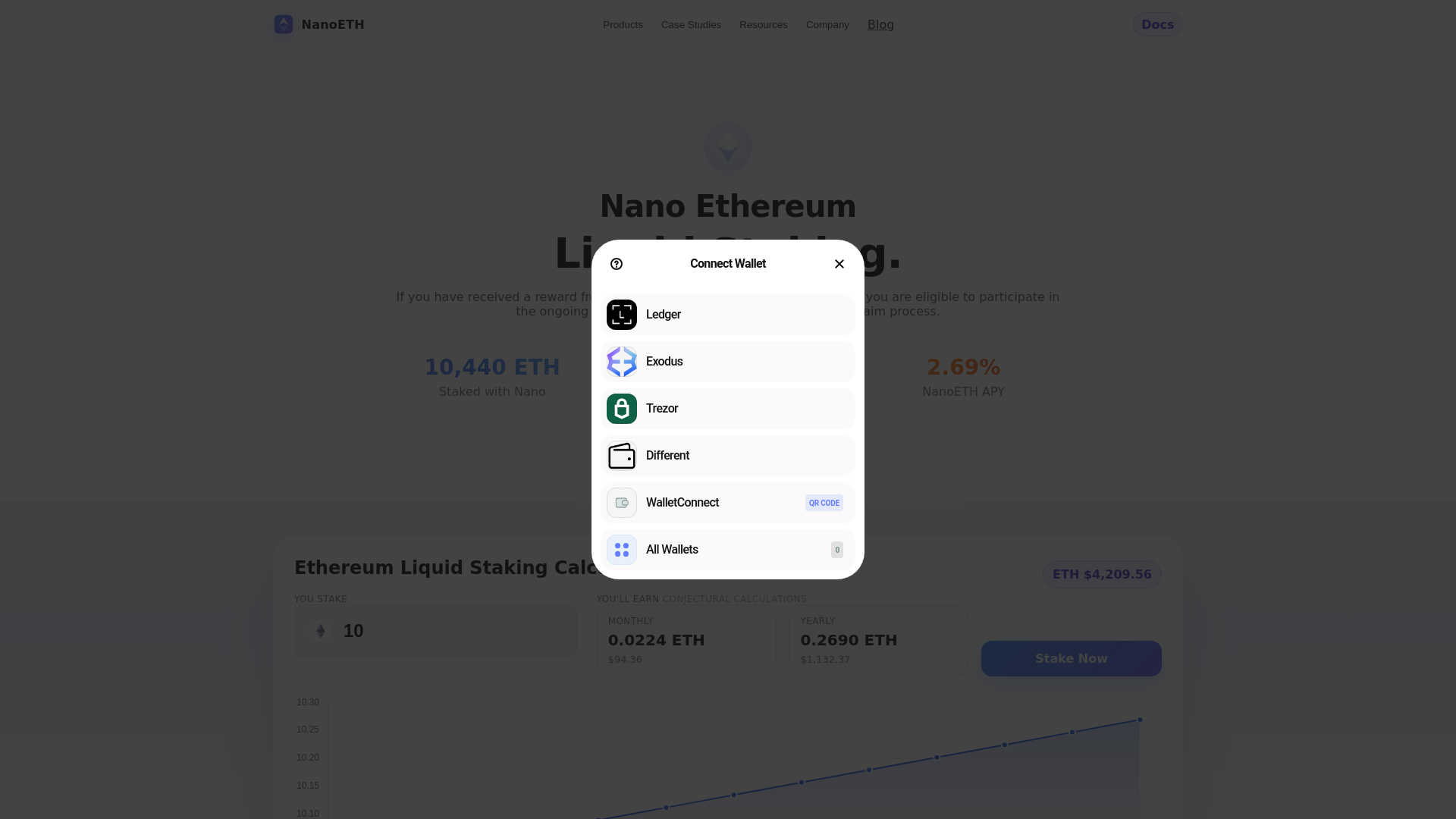 website screenshot of https://hub-nanoeth.com/