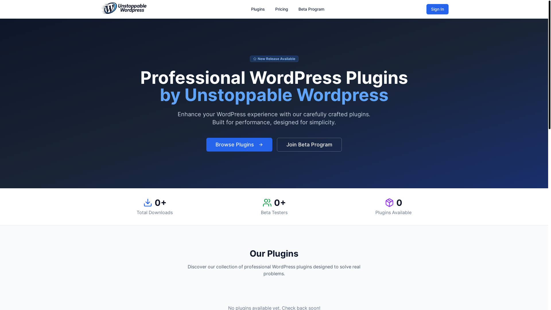 website screenshot of https://unstoppablewp.com/