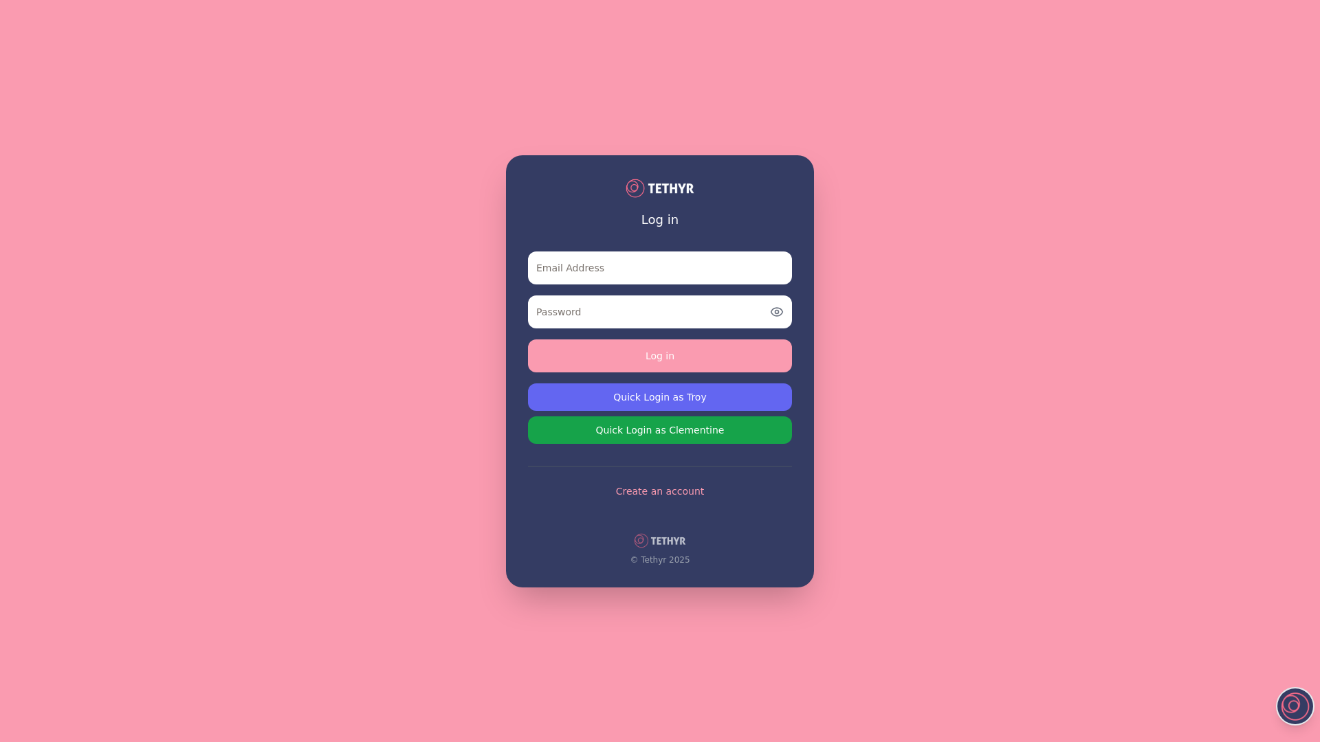 website screenshot of https://tethyr.me/