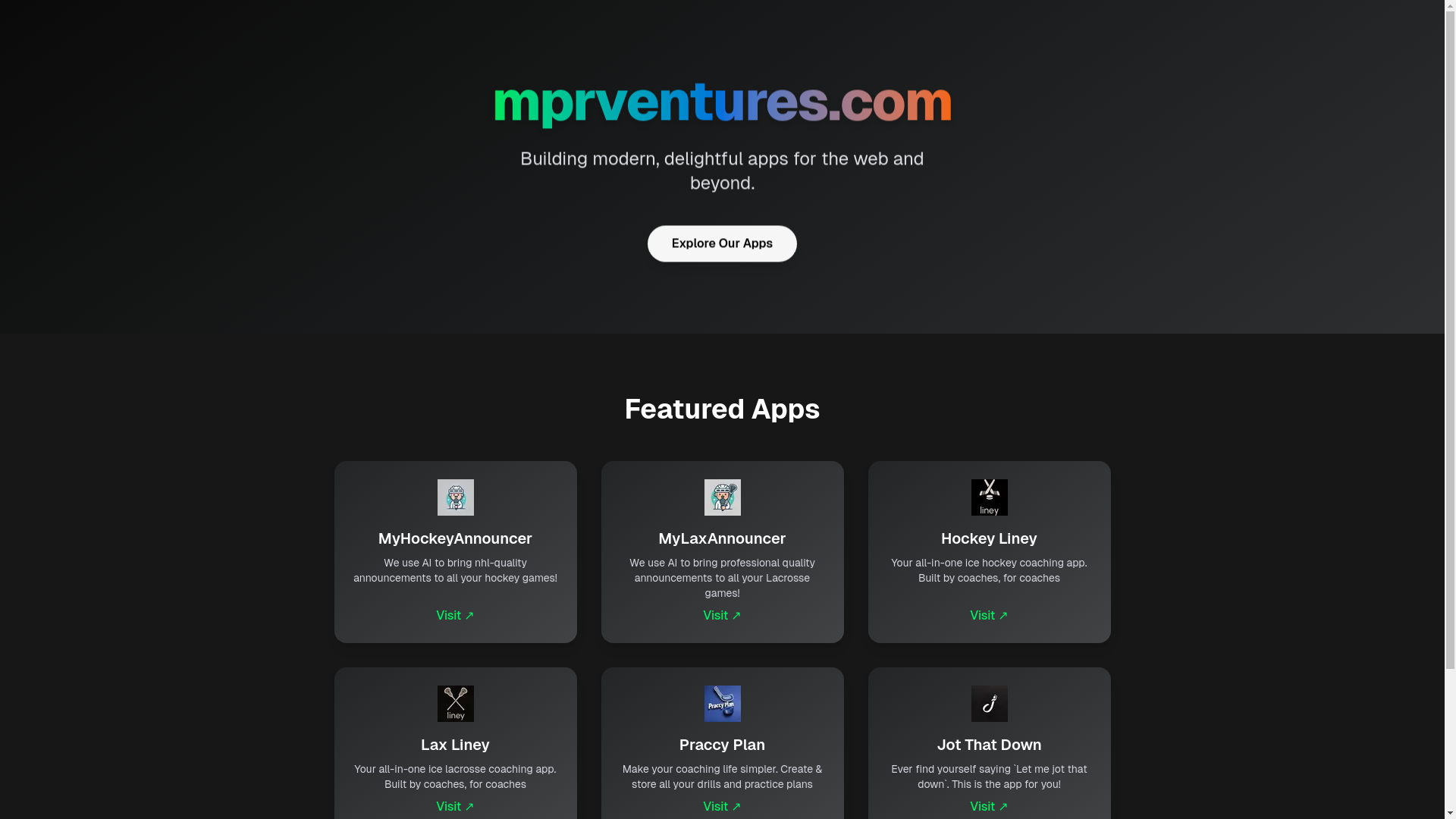 website screenshot of https://mprventures.co/