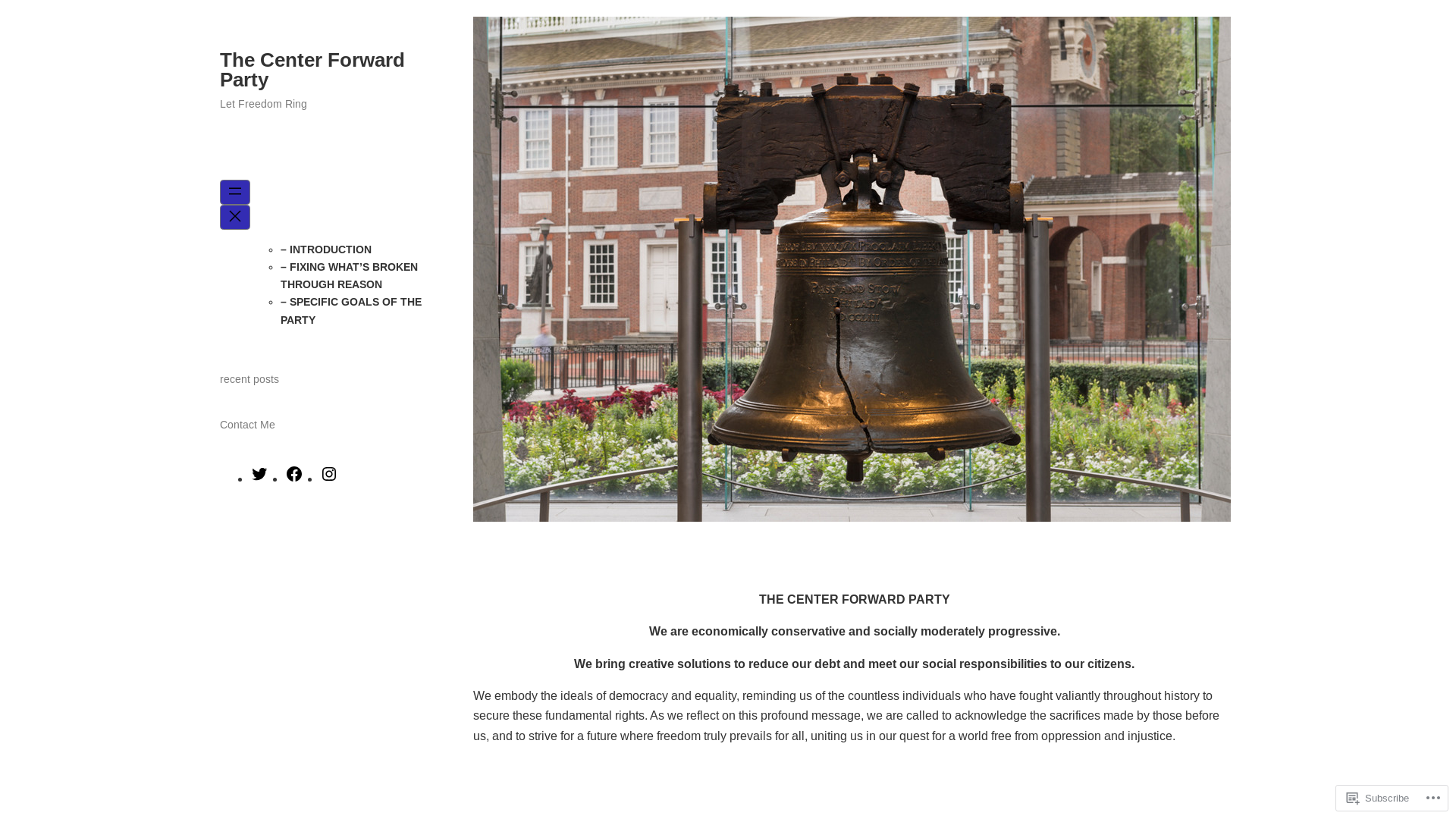 website screenshot of https://thecenterforwardparty.com/