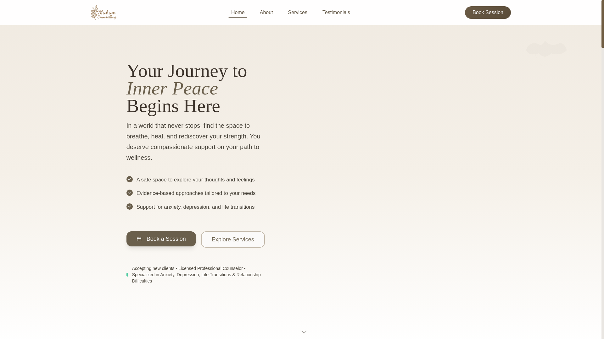 website screenshot of https://mahamcounselling.pages.dev/